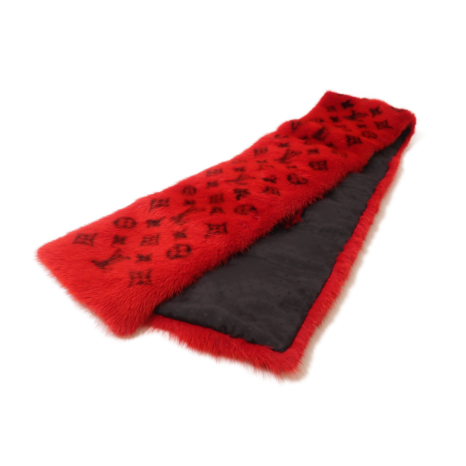 LOUIS VUITTON Mink/絲質Scarf圍巾紅色/黑色