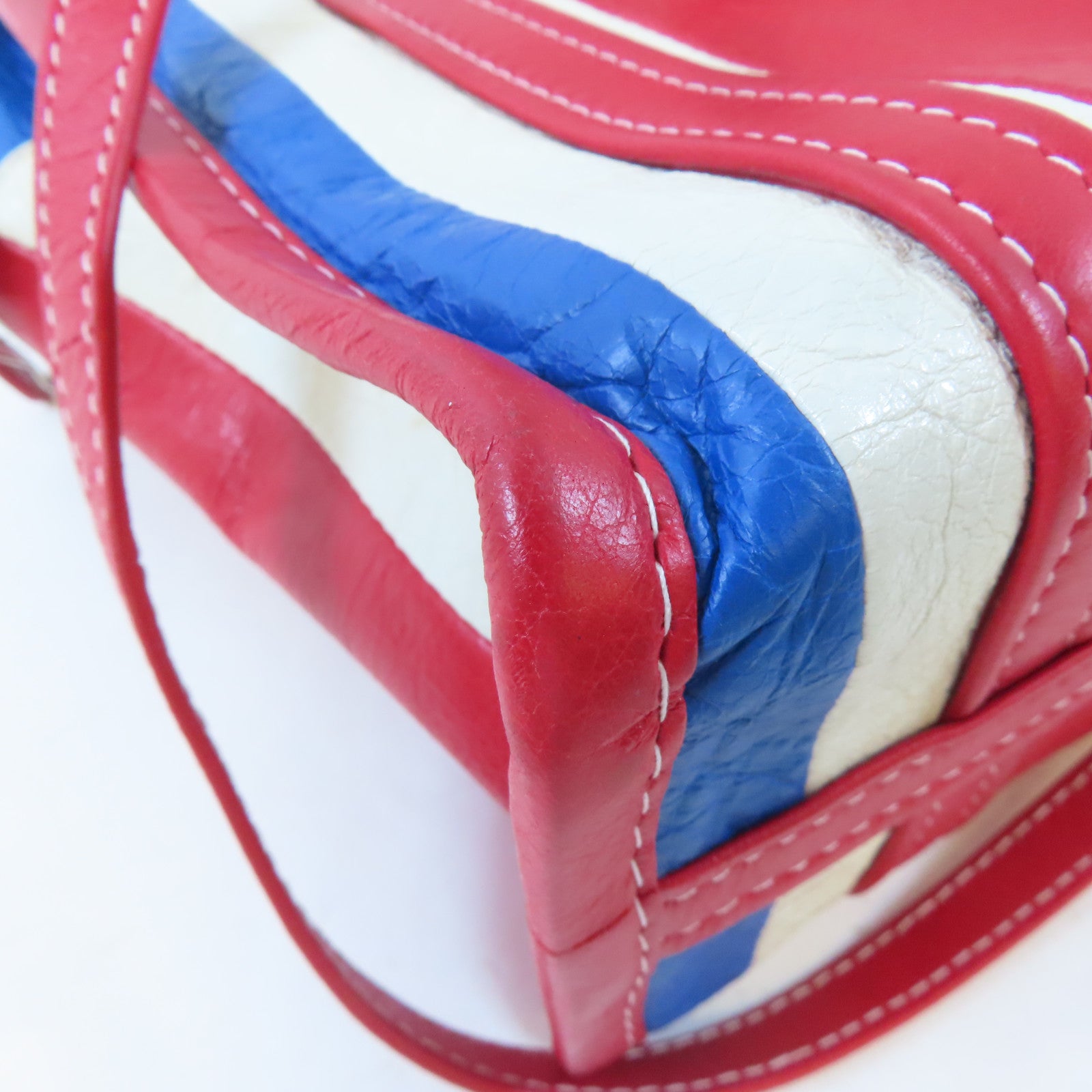 BALENCIAGA 牛皮皮革Bazar Bag銀扣手挽肩背兩用袋紅色/白色/藍色