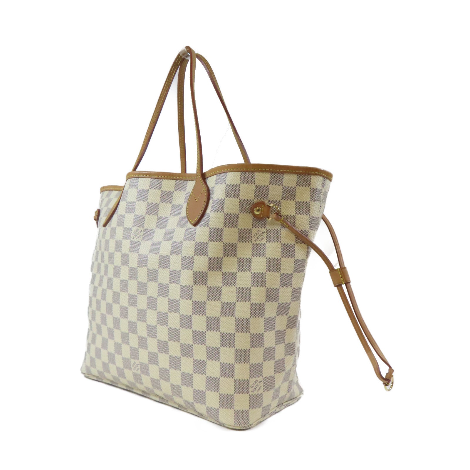 LOUIS VUITTON Damier Azur Neverfull MM金扣肩背袋白色