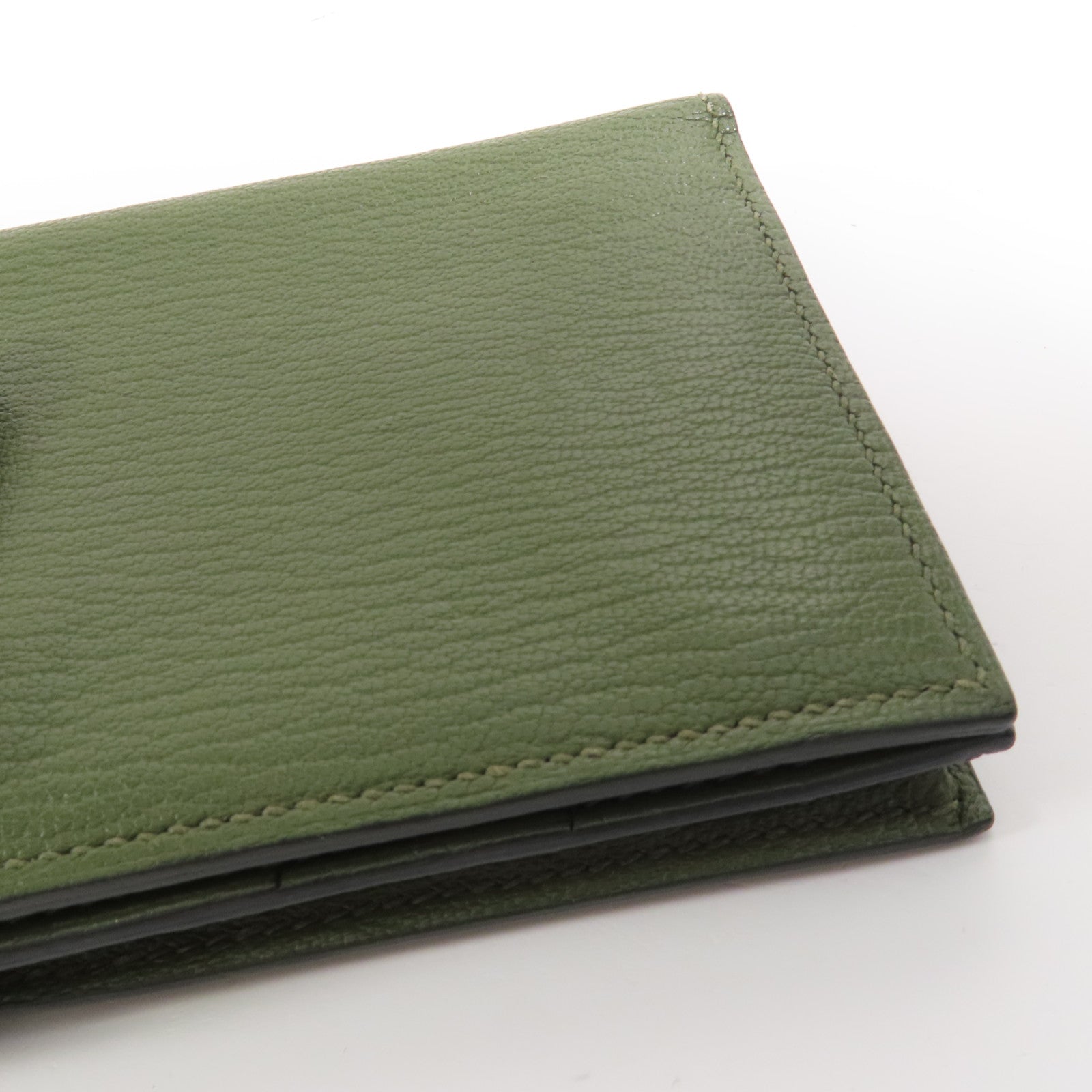 HERMES Chevre皮革Bearn Long Wallet銀扣長錢包Green