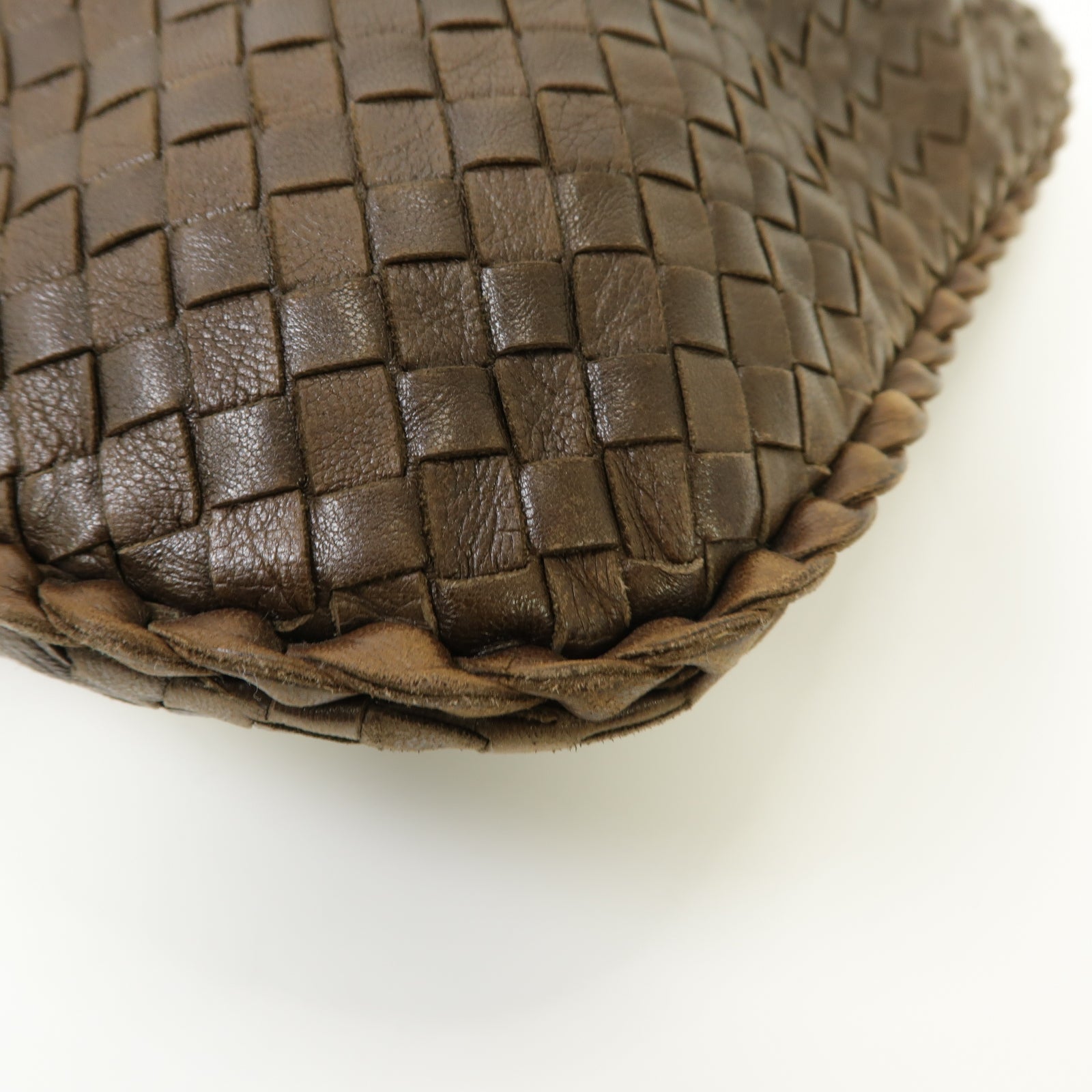 BOTTEGA VENETA 織紋羊皮皮革Hand Bag金扣手提袋啡色