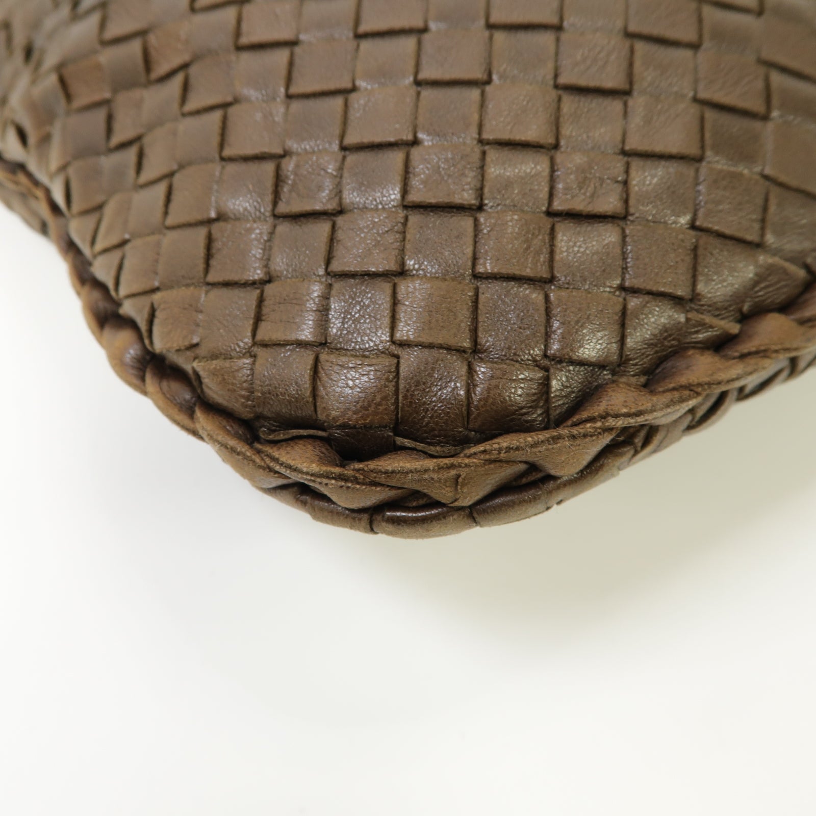 BOTTEGA VENETA 織紋羊皮皮革Hand Bag金扣手提袋啡色