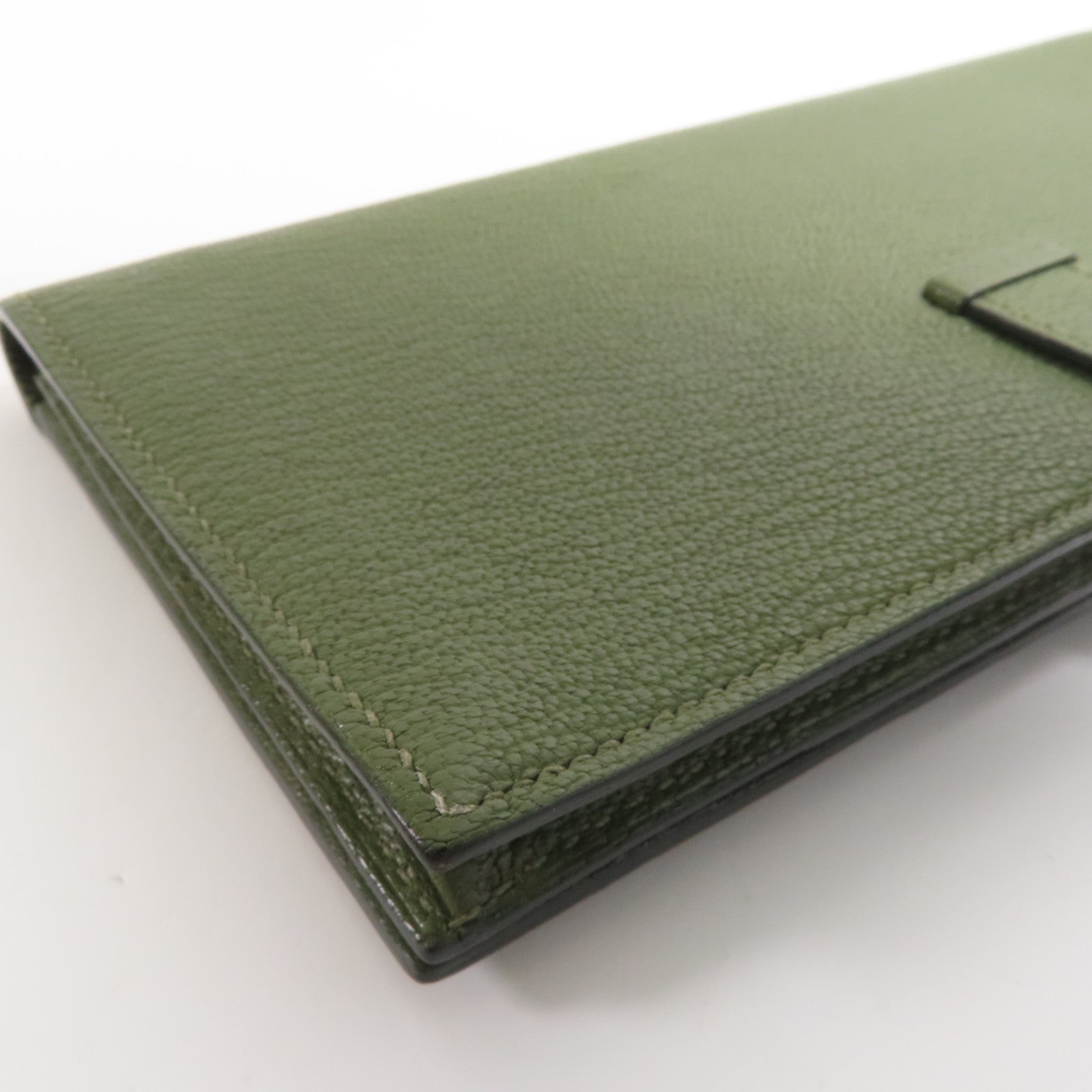 HERMES Chevre皮革Bearn Long Wallet銀扣長錢包Green