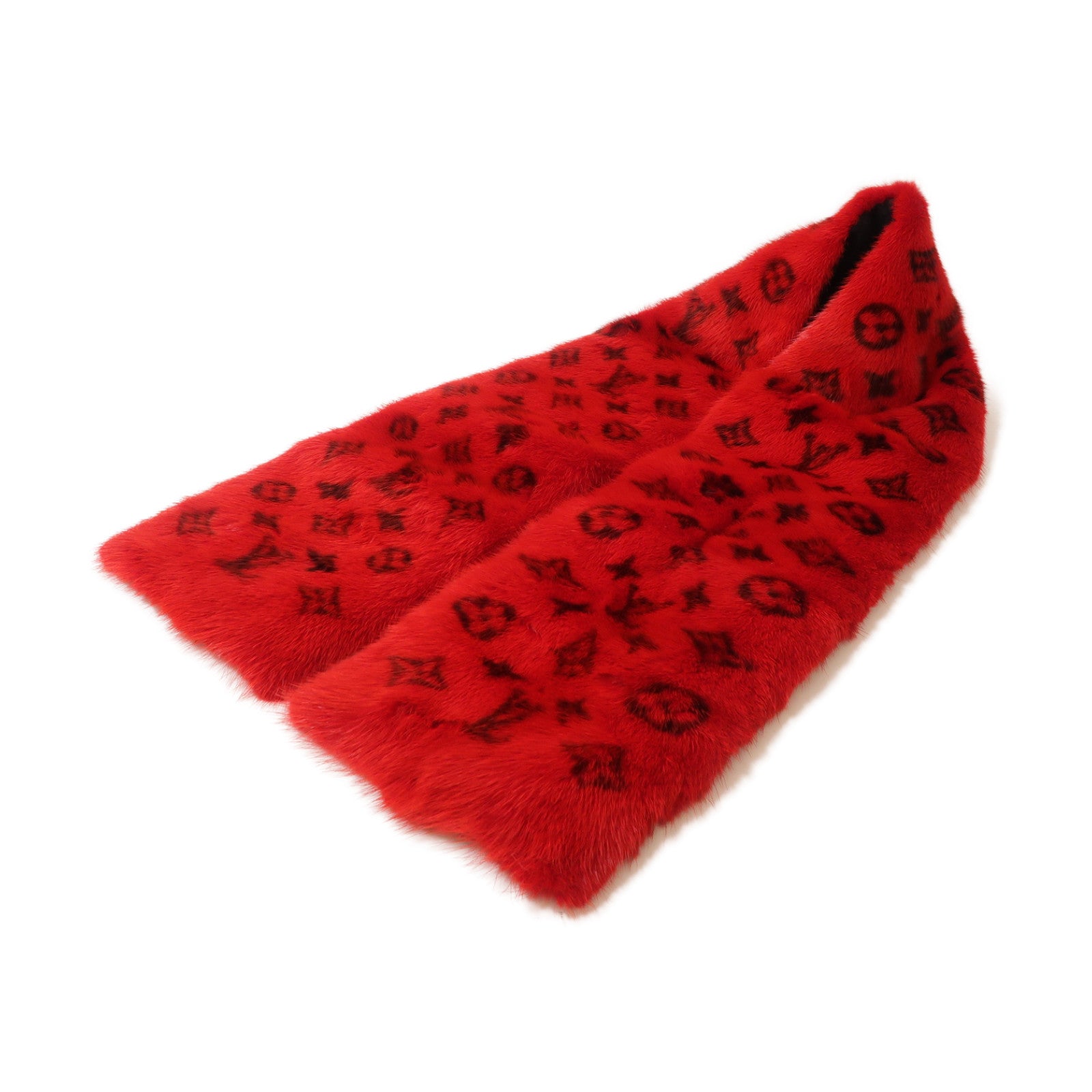 LOUIS VUITTON Mink/絲質Scarf圍巾紅色/黑色