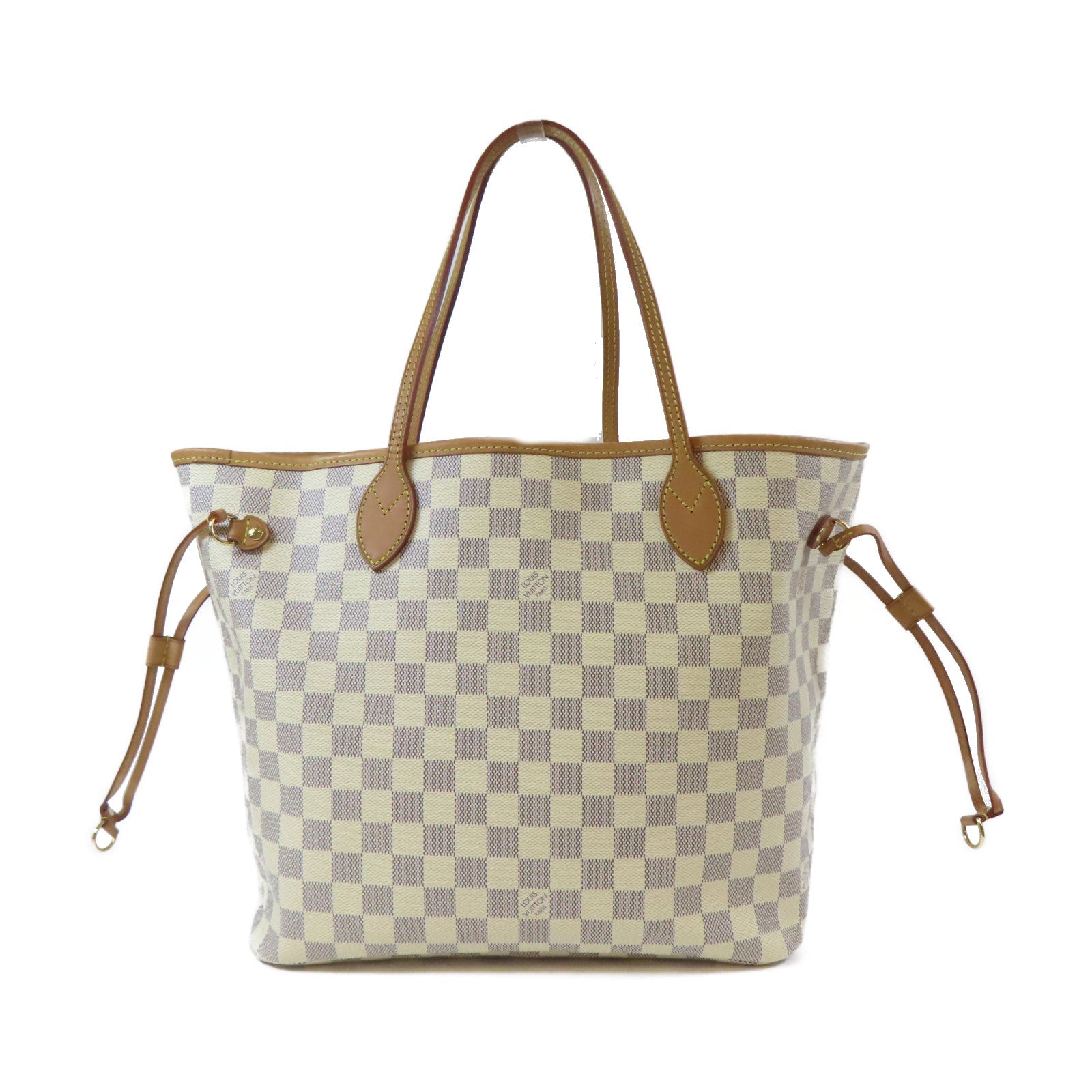 LOUIS VUITTON Damier Azur Neverfull MM金扣肩背袋白色