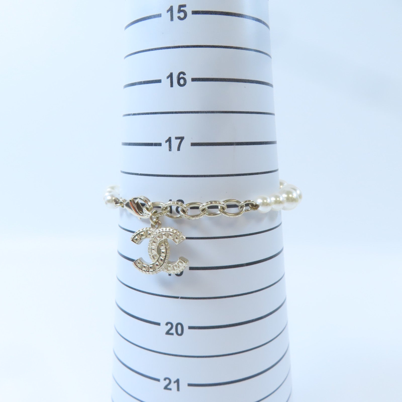 CHANEL PVC/金屬Bracelet手鏈白色/金色#18cm