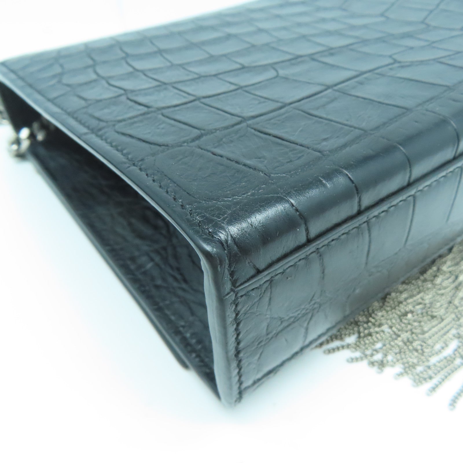 SAINT LAURENT 牛皮皮革Chain Shoulder銀扣鏈帶肩背袋黑色