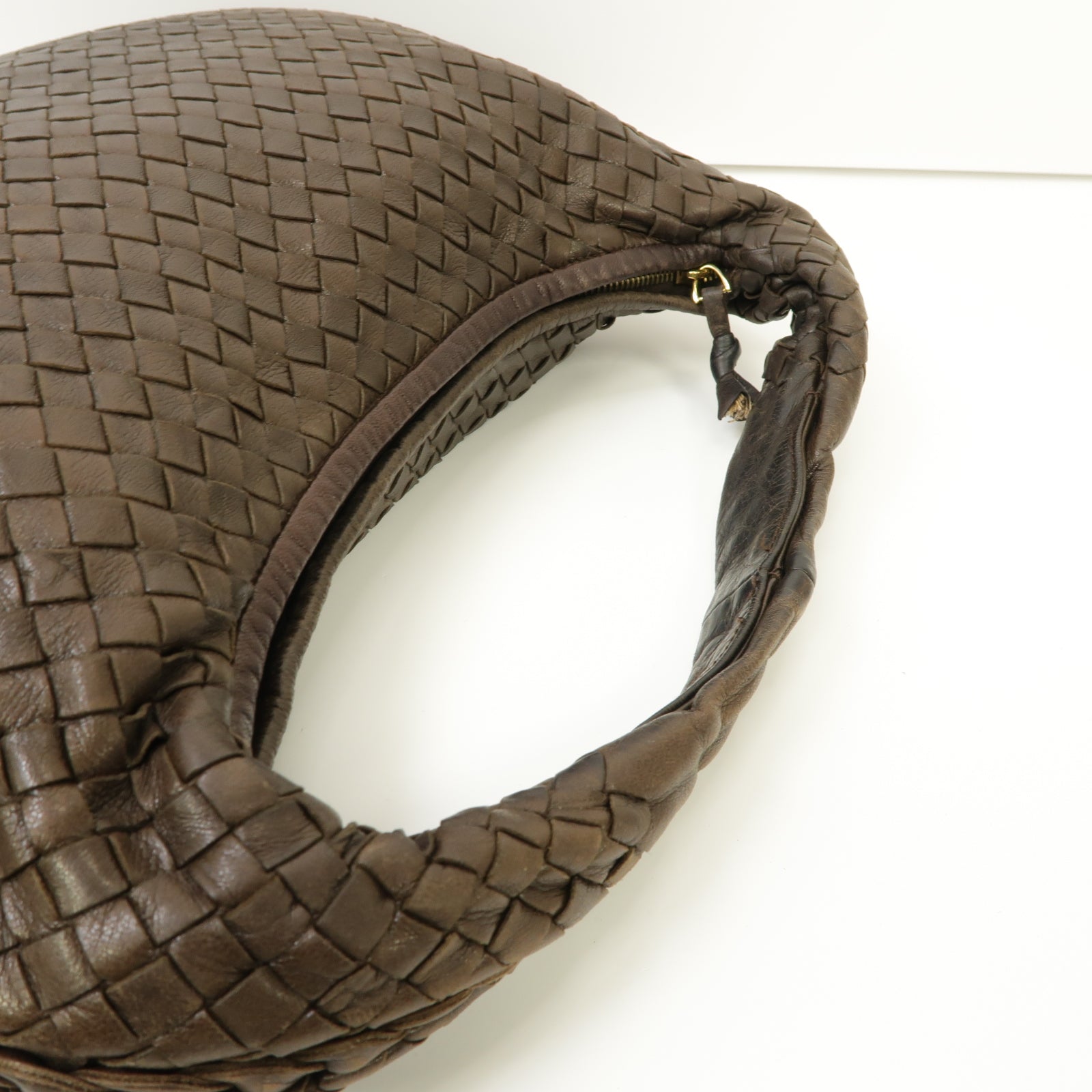 BOTTEGA VENETA 織紋羊皮皮革Hand Bag金扣手提袋啡色