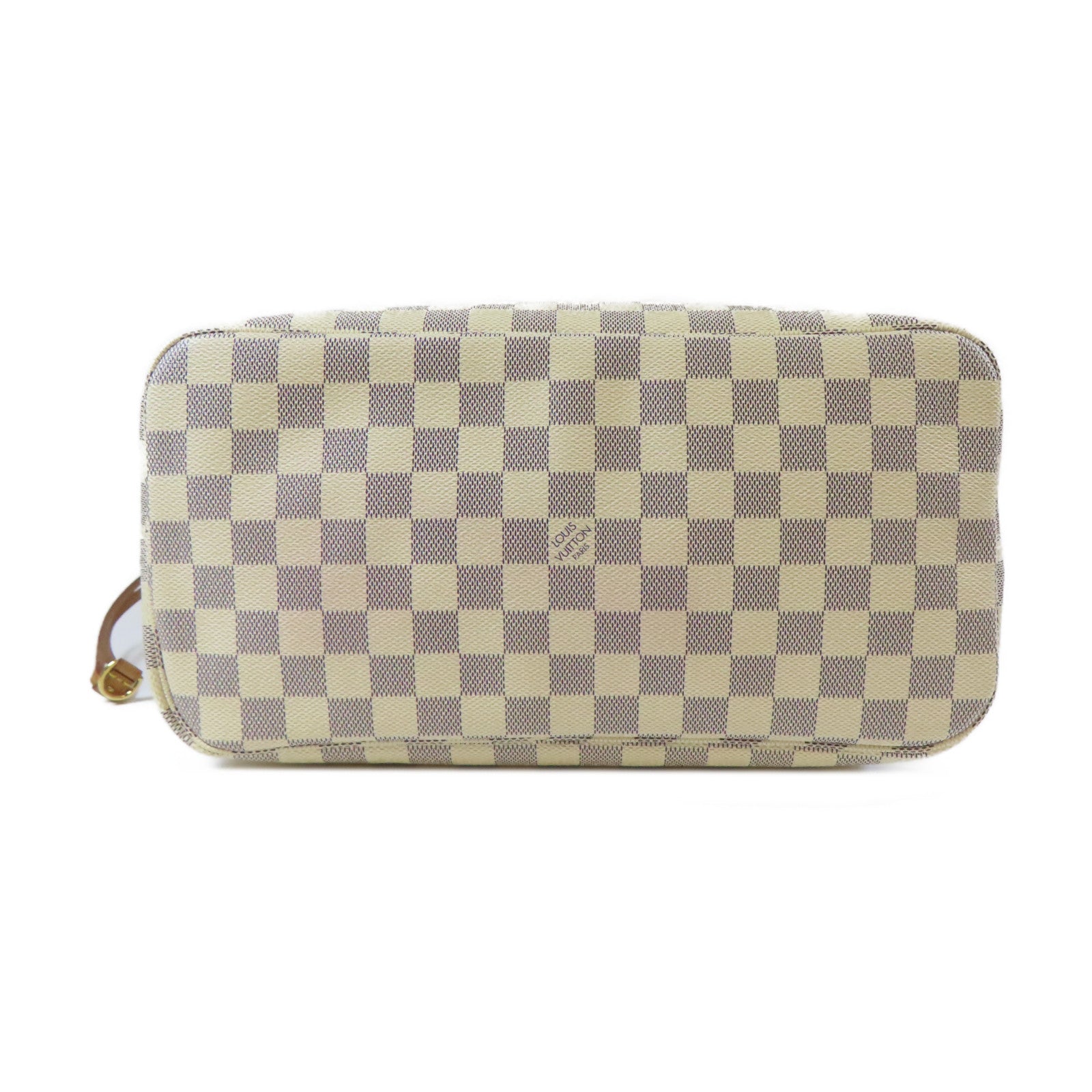 LOUIS VUITTON Damier Azur Neverfull MM金扣肩背袋白色
