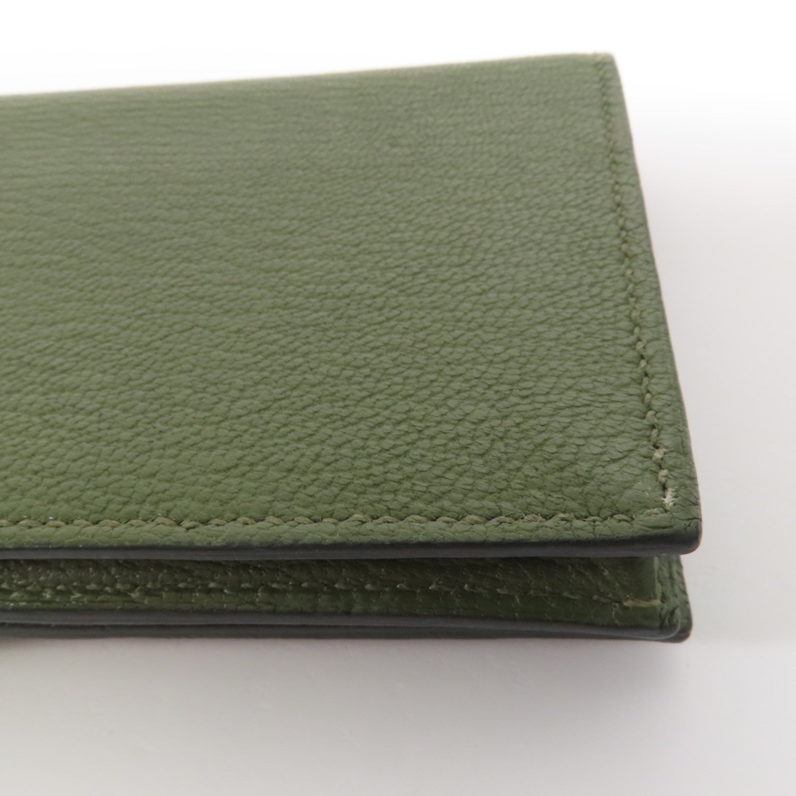 HERMES Chevre皮革Bearn Long Wallet銀扣長錢包Green