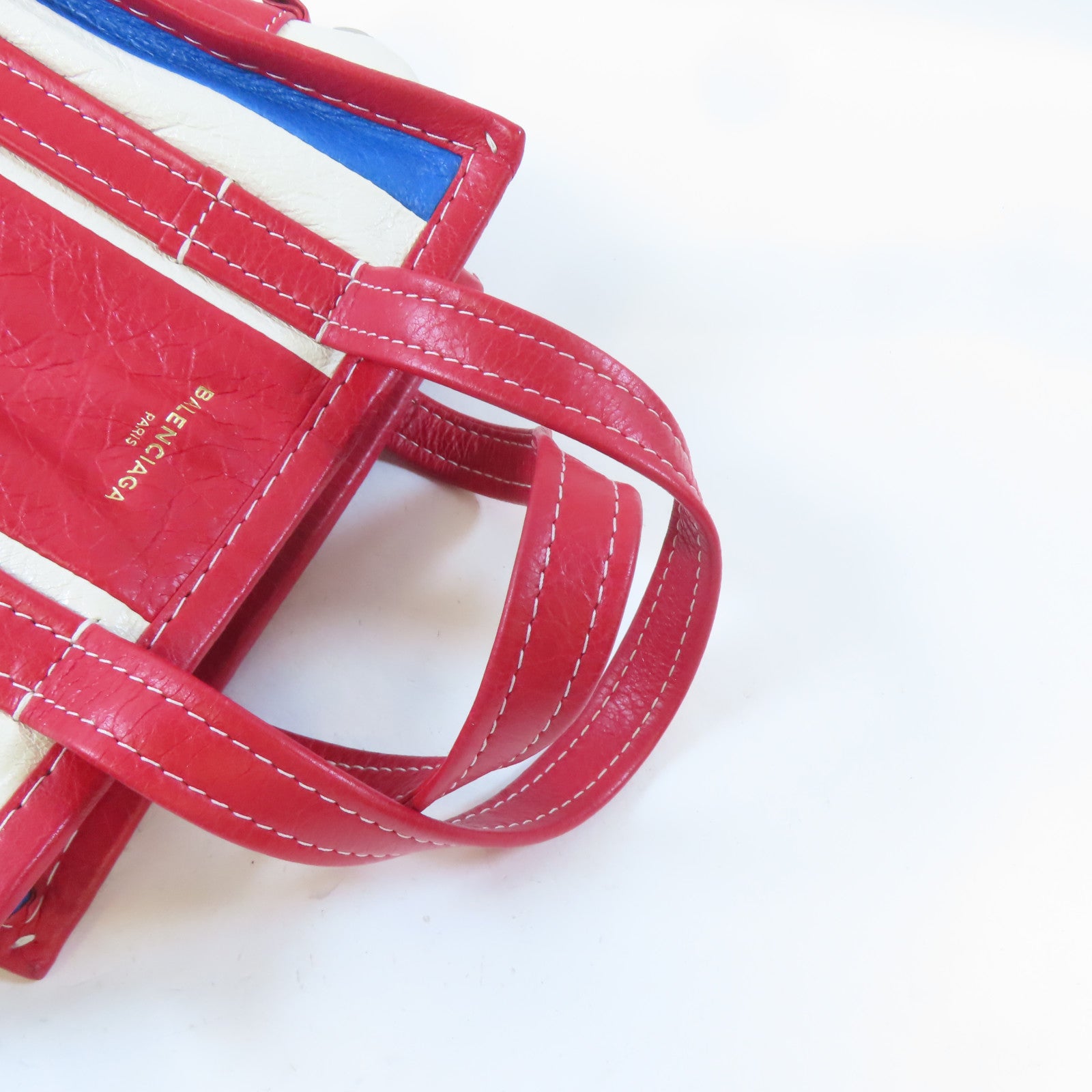 BALENCIAGA 牛皮皮革Bazar Bag銀扣手挽肩背兩用袋紅色/白色/藍色
