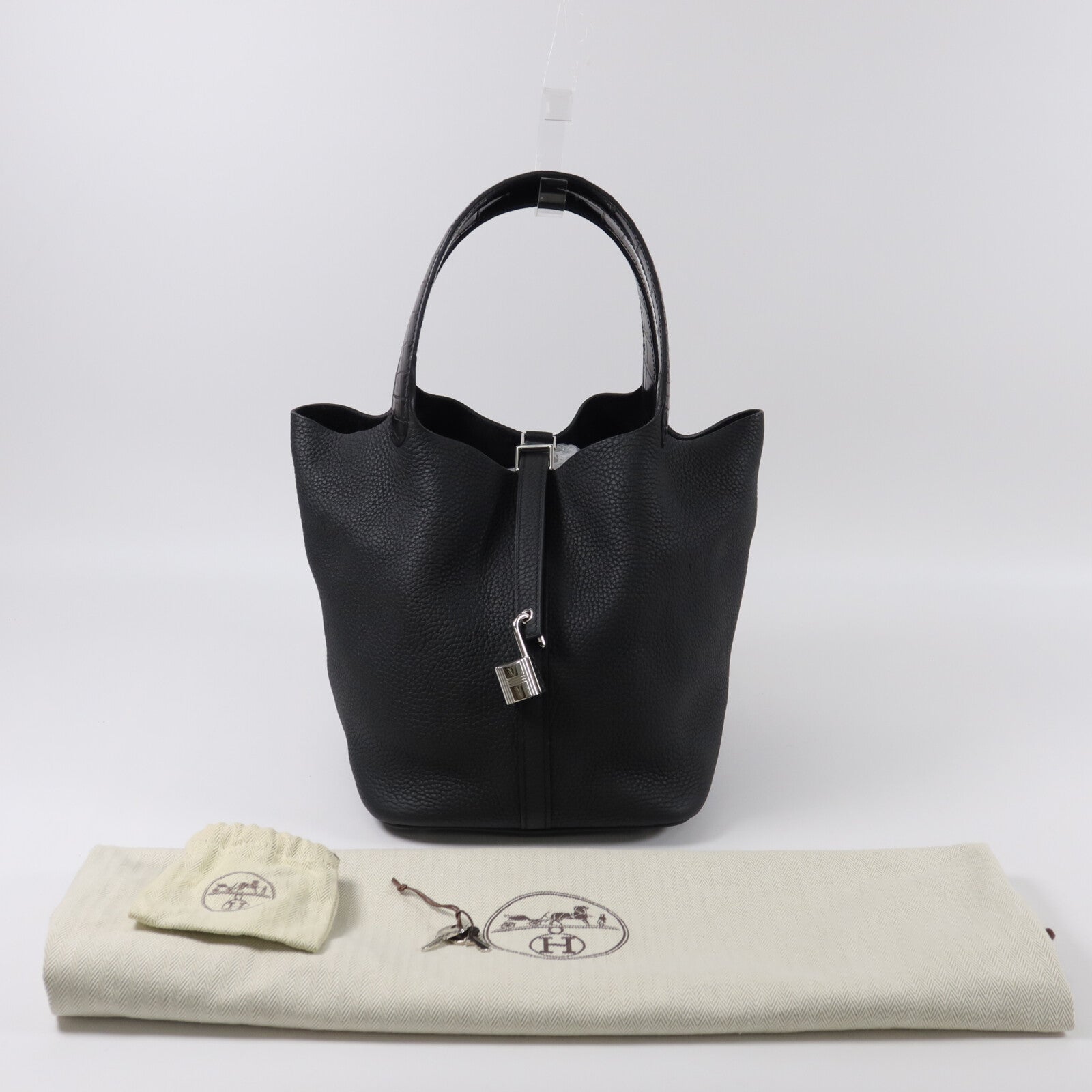 HERMES Clemence皮革Picotin MM手挽袋Noir