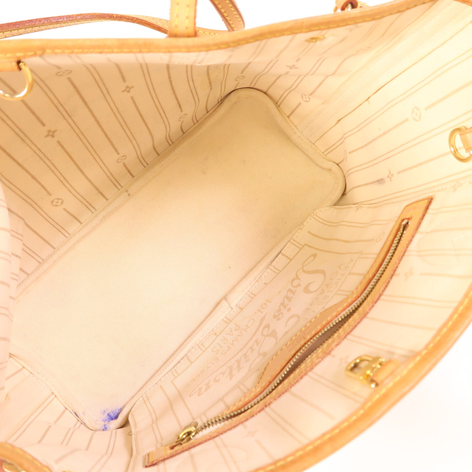 LOUIS VUITTON Damier Azur Neverfull PM金扣手挽袋
