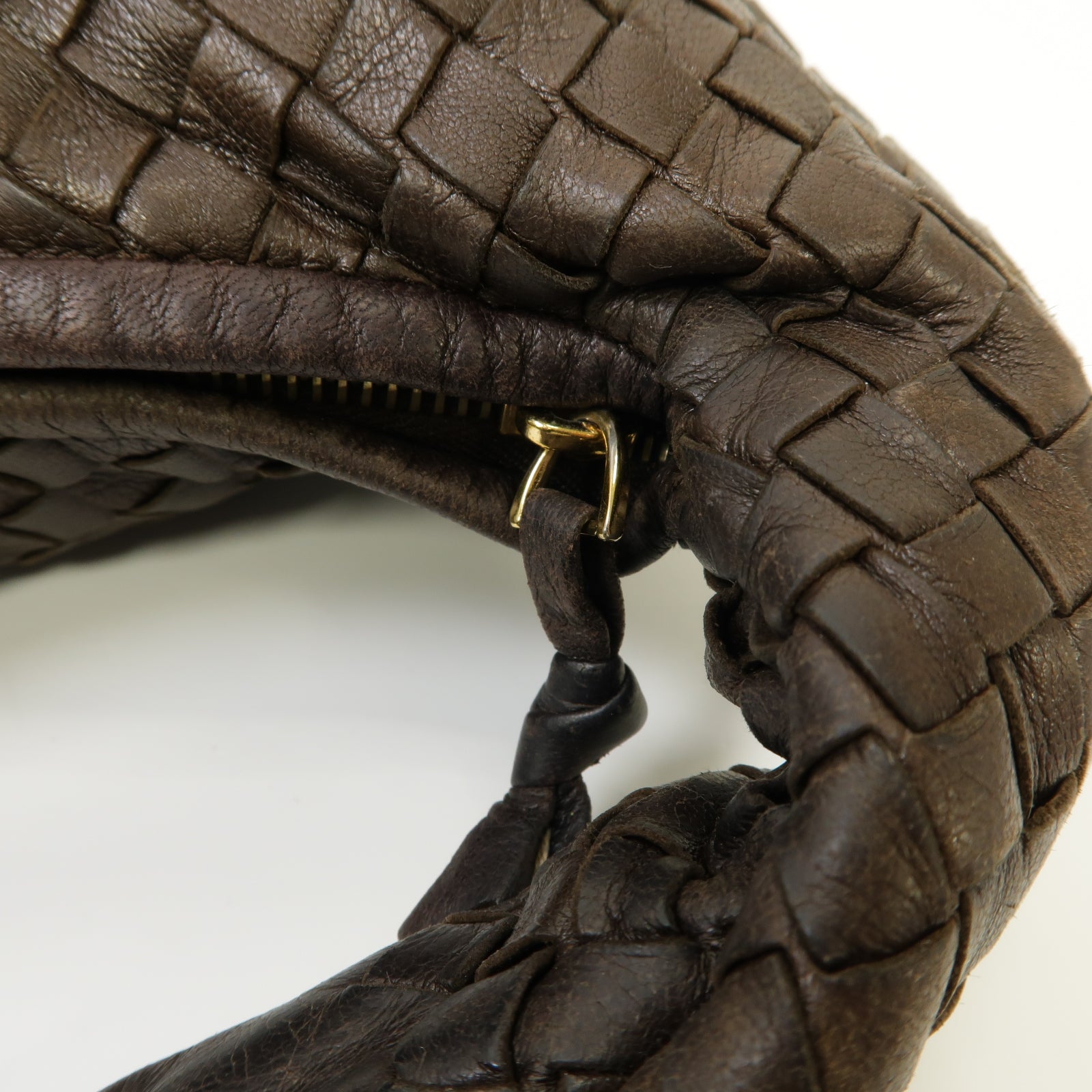 BOTTEGA VENETA 織紋羊皮皮革Hand Bag金扣手提袋啡色