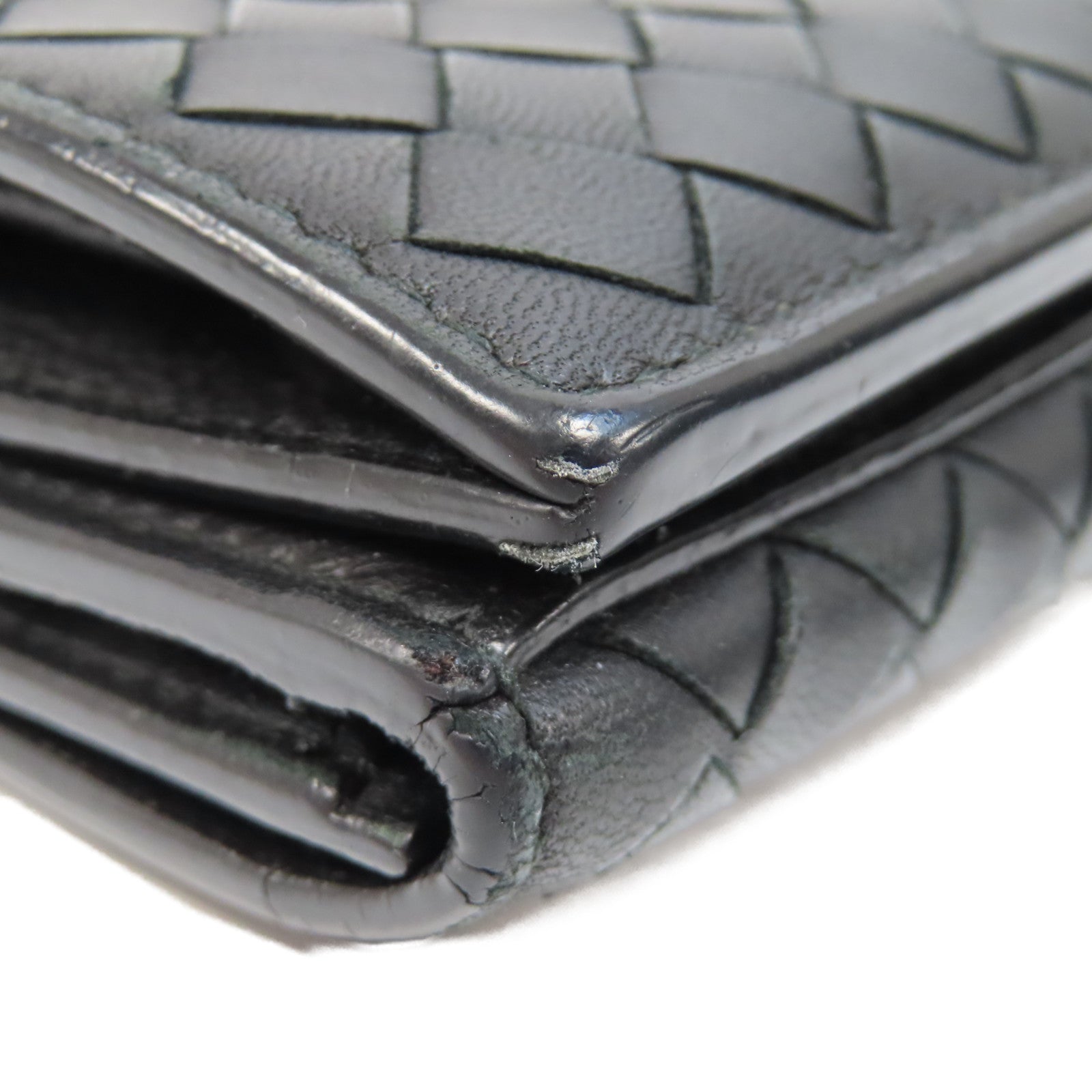 BOTTEGA VENETA 織紋羊皮皮革Long Wallet金扣長錢包黑色