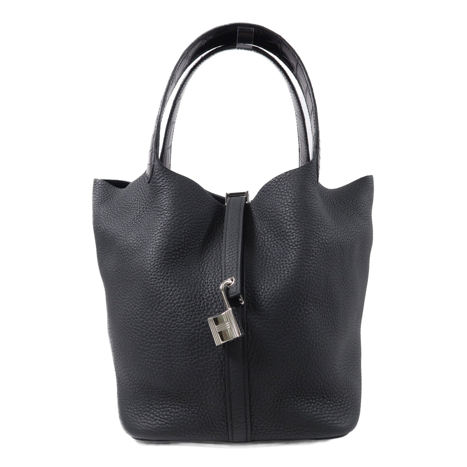 HERMES Clemence皮革Picotin MM手挽袋Noir