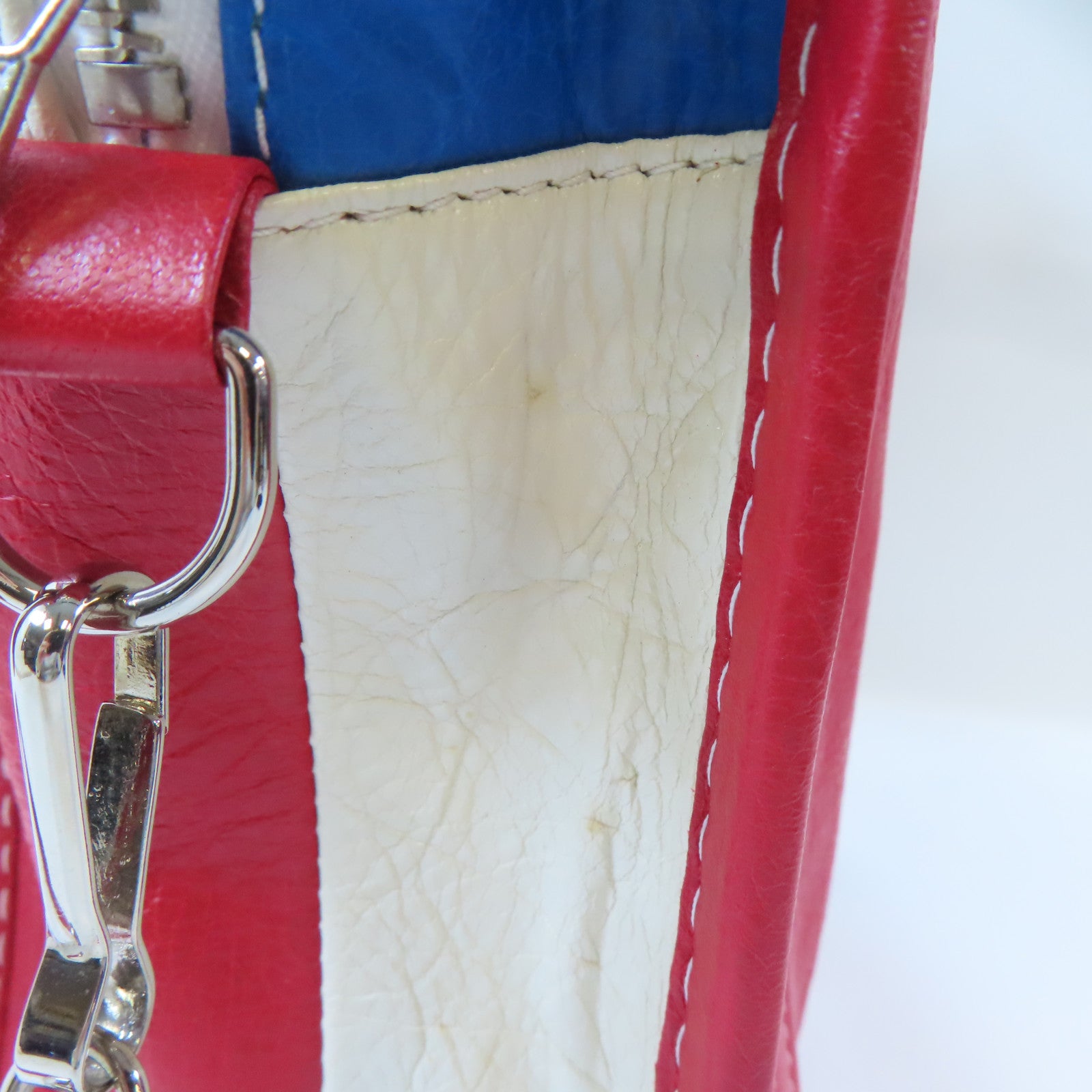 BALENCIAGA 牛皮皮革Bazar Bag銀扣手挽肩背兩用袋紅色/白色/藍色
