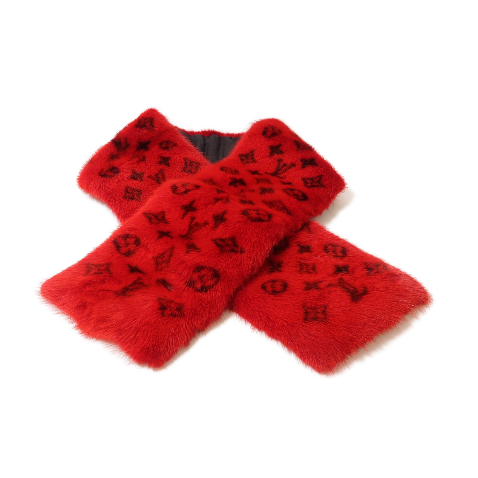 LOUIS VUITTON Mink/絲質Scarf圍巾紅色/黑色