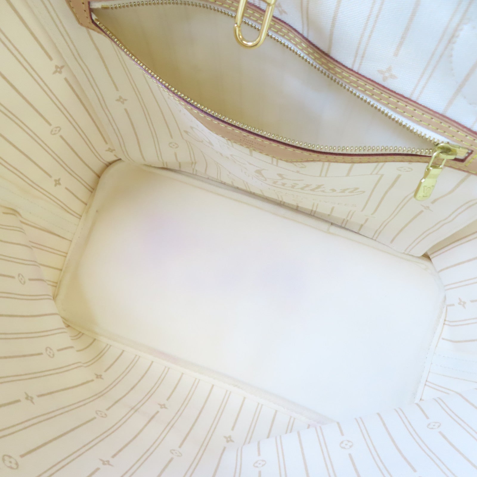 LOUIS VUITTON Damier Azur Neverfull MM金扣肩背袋白色