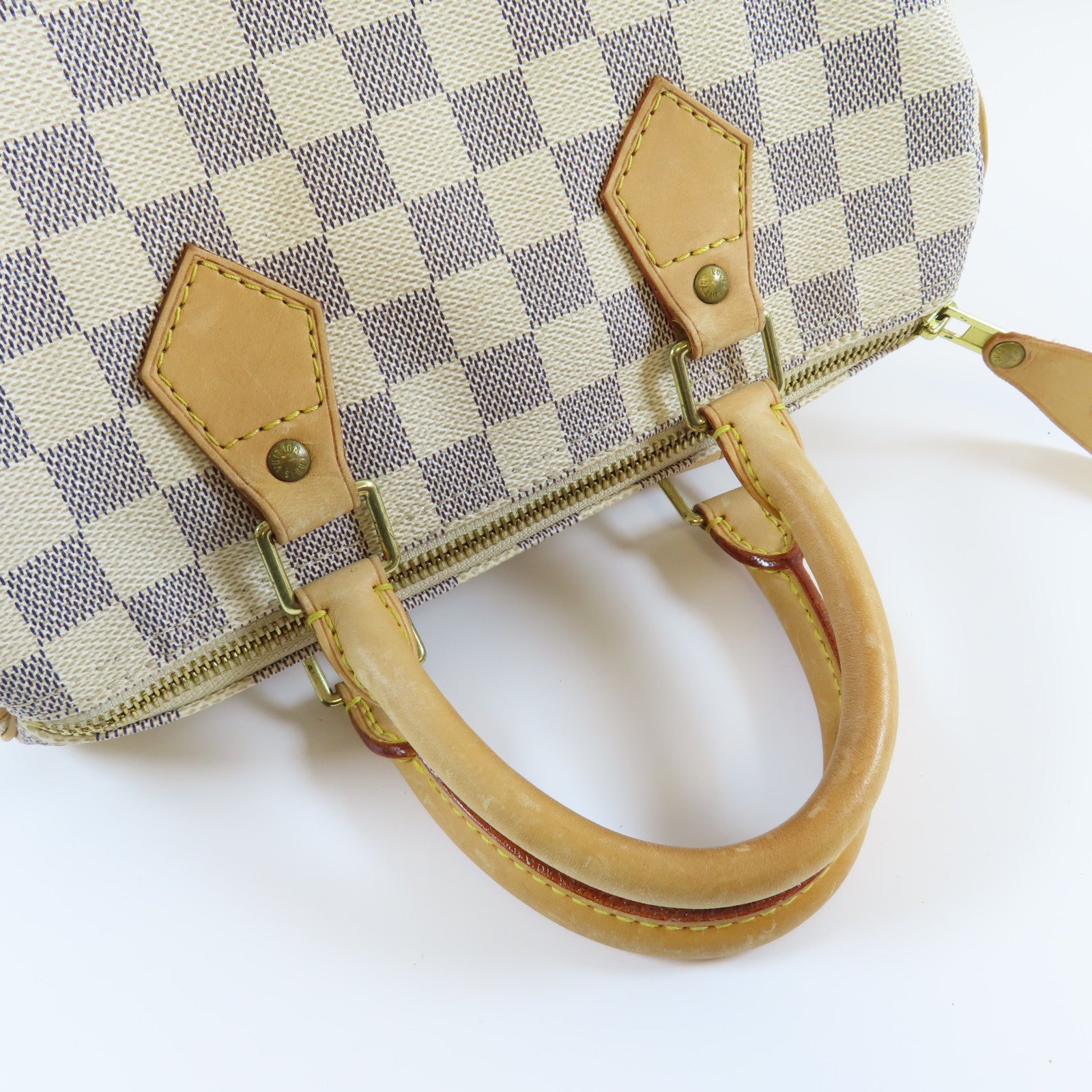LOUIS VUITTON **【激減優惠】Damier Azur Speedy 25金扣手挽袋白色/啡色