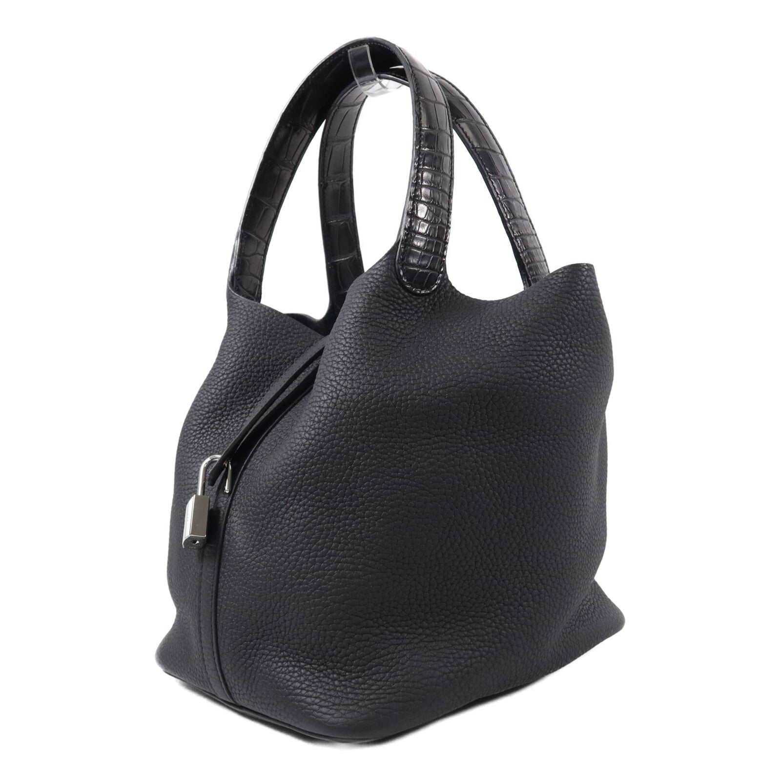 HERMES Clemence皮革Picotin MM手挽袋Noir
