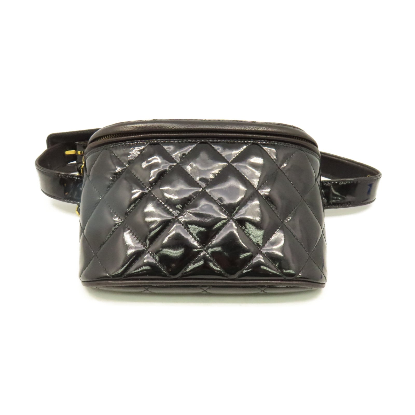 CHANEL **【清倉大減價】菱格漆皮皮革Waist Bag金扣腰包黑色