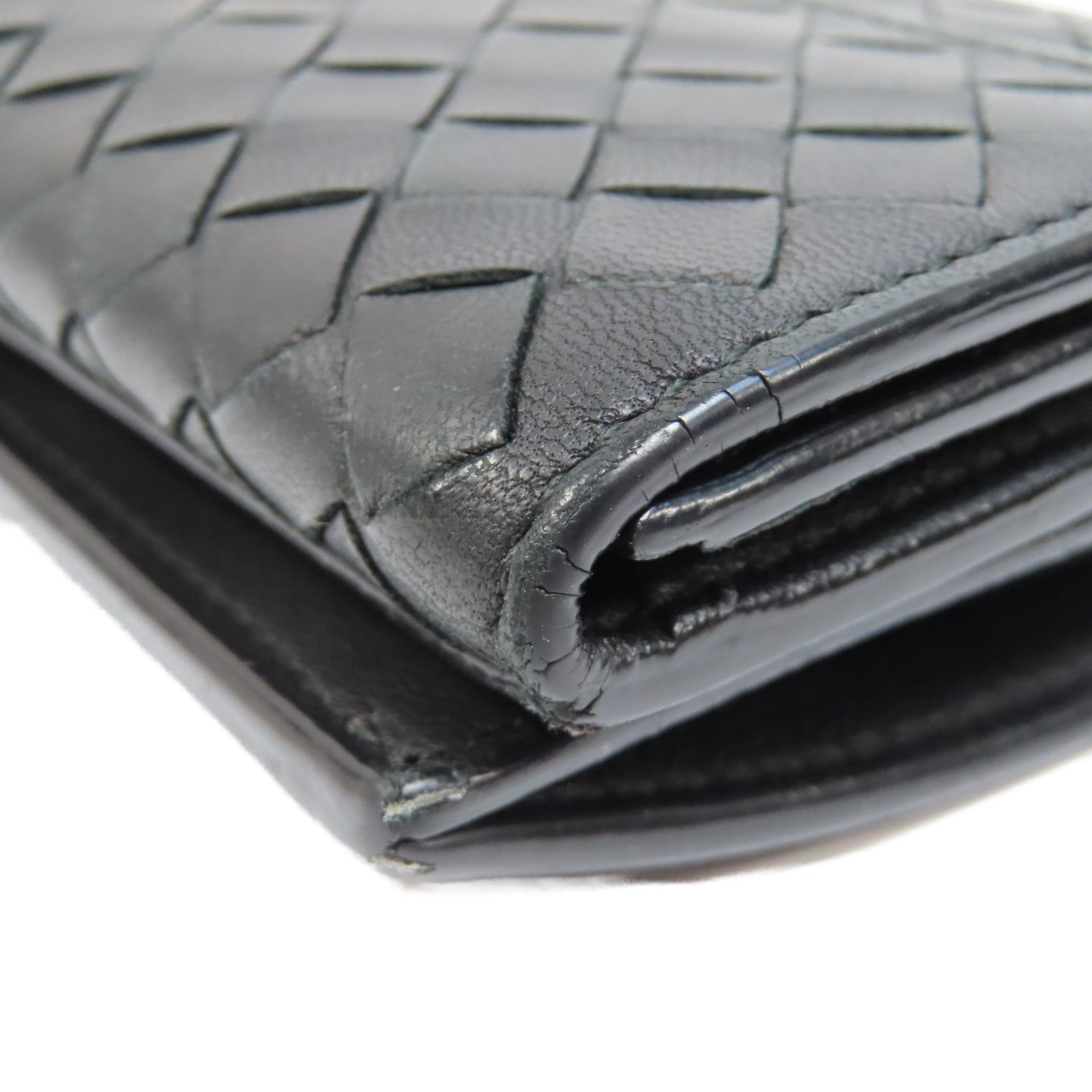 BOTTEGA VENETA 織紋羊皮皮革Long Wallet金扣長錢包黑色