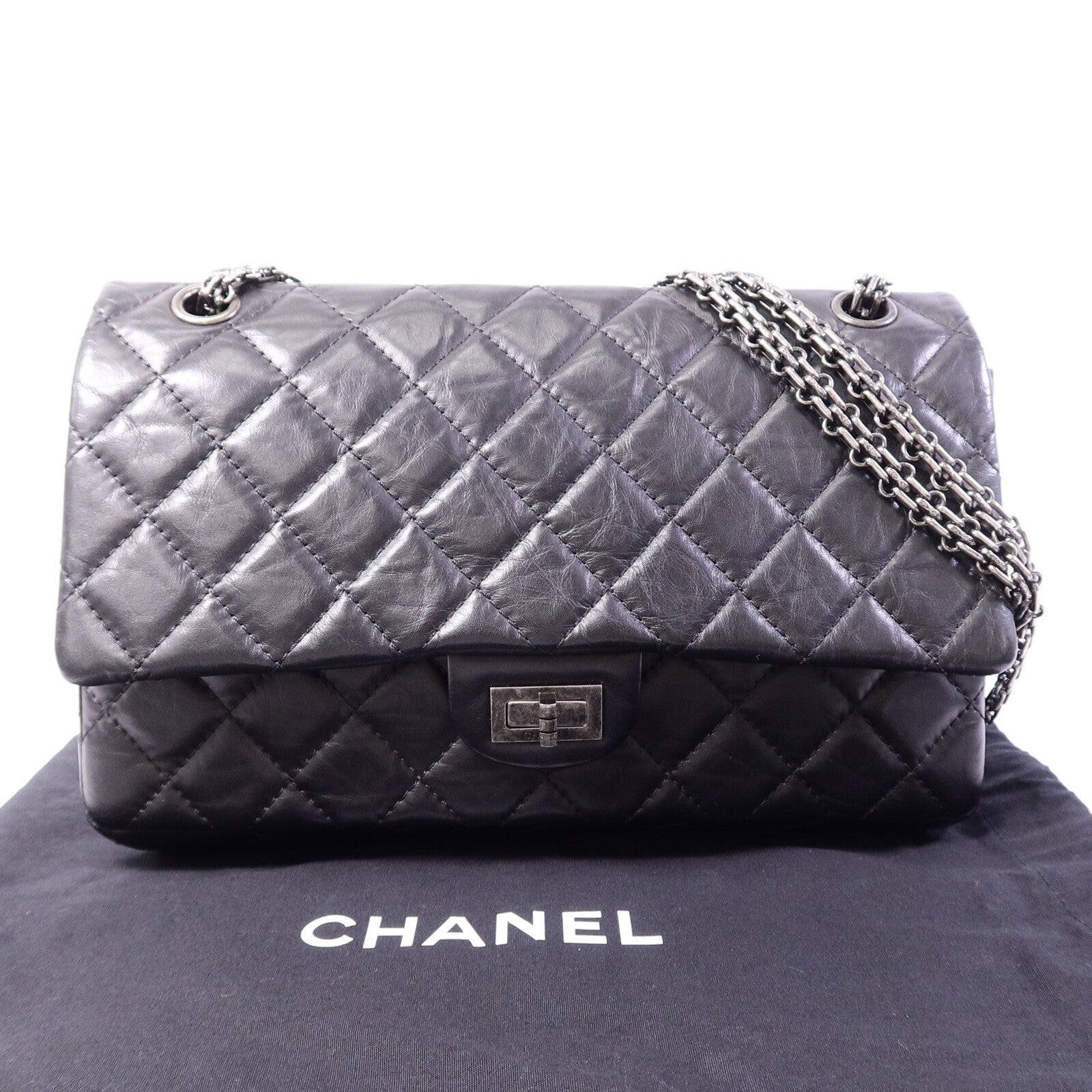 CHANEL 牛皮皮革2.55 Medium鏈帶肩背袋