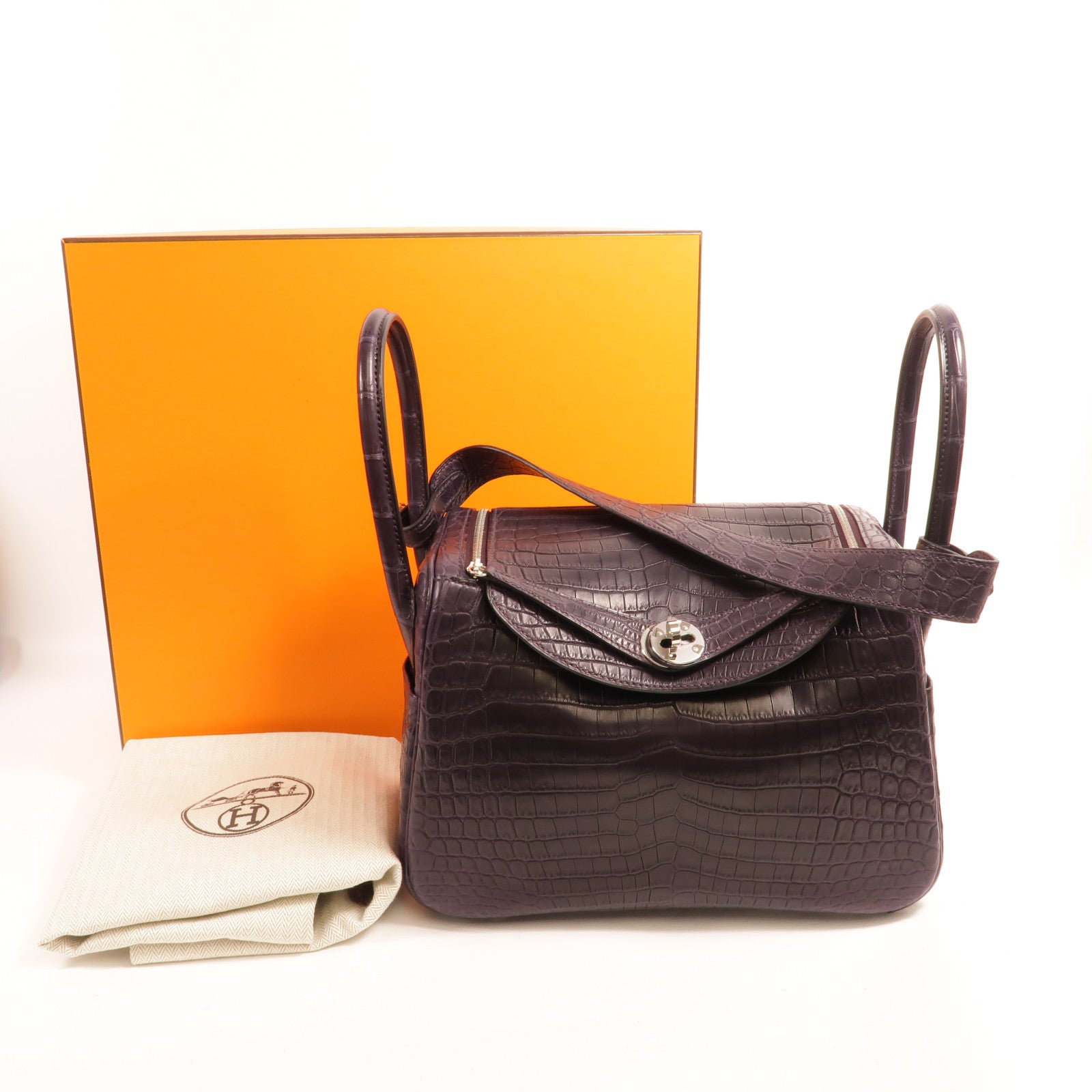 HERMES Niloticus皮革Lindy 26手挽肩背兩用袋Prunoir