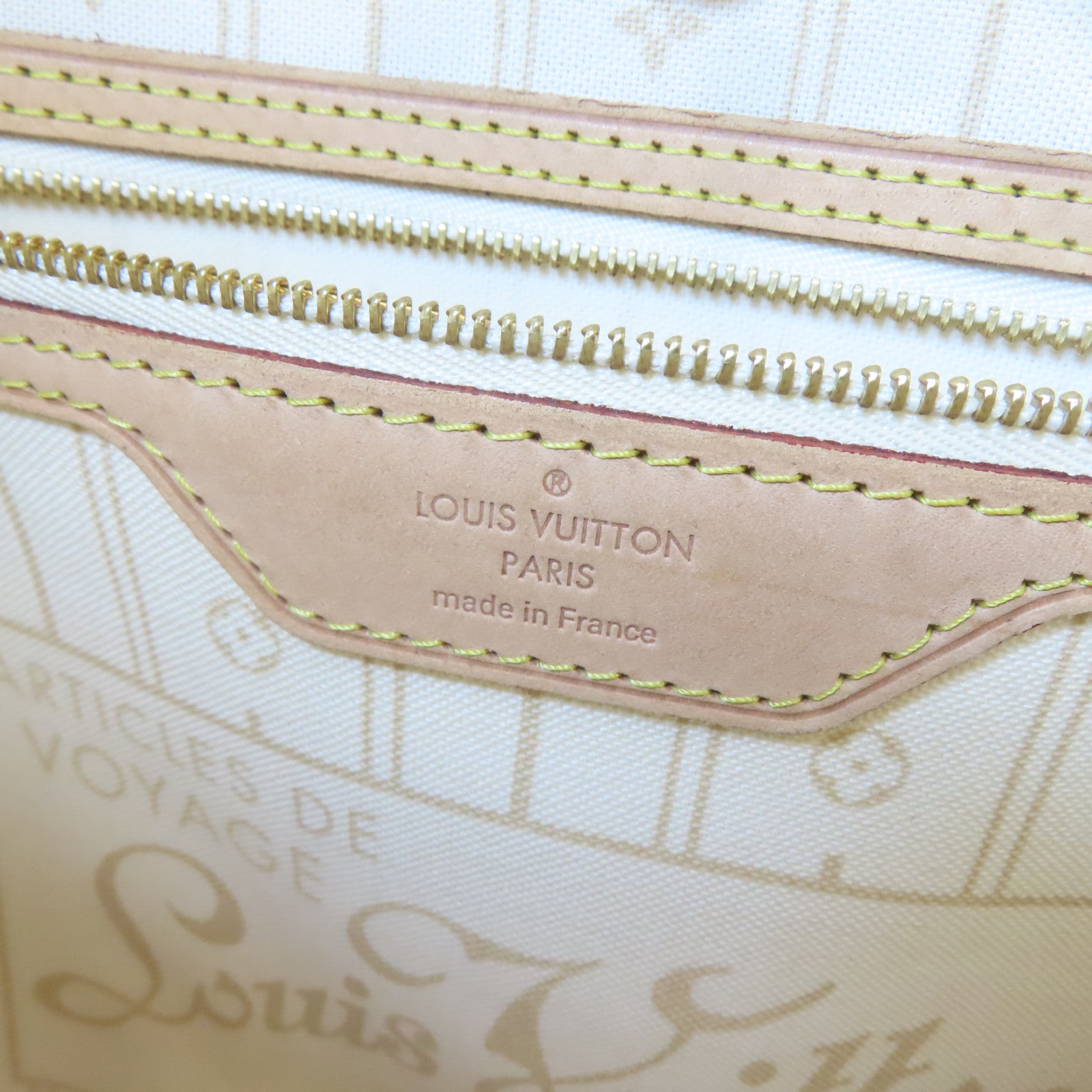 LOUIS VUITTON Damier Azur Neverfull MM金扣肩背袋白色