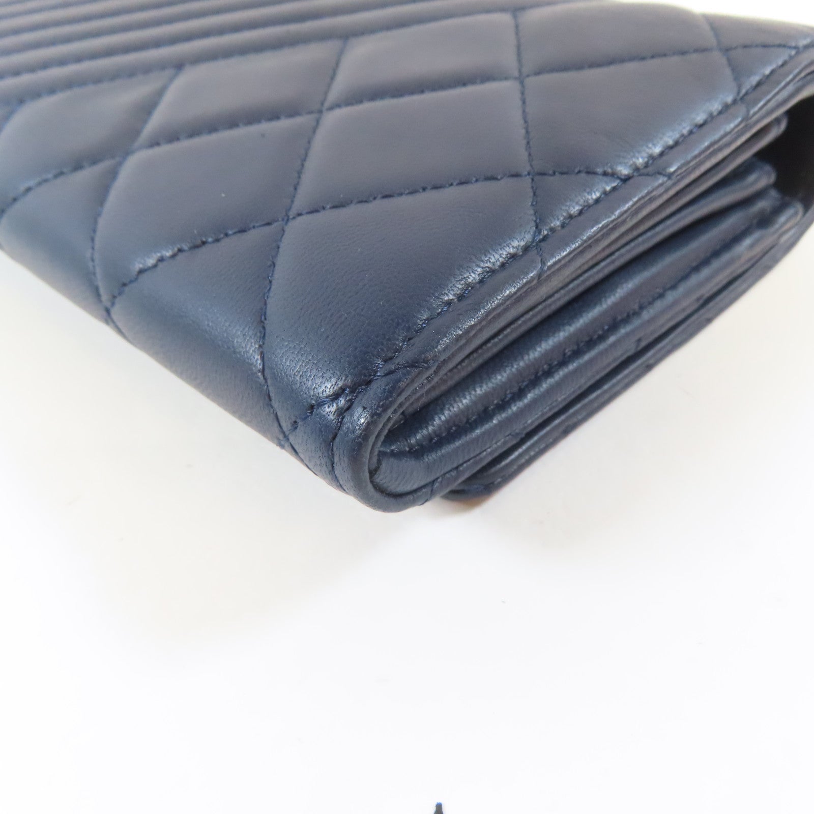 CHANEL 菱格/斜紋羊皮皮革Long Wallet銀扣長錢包藍色