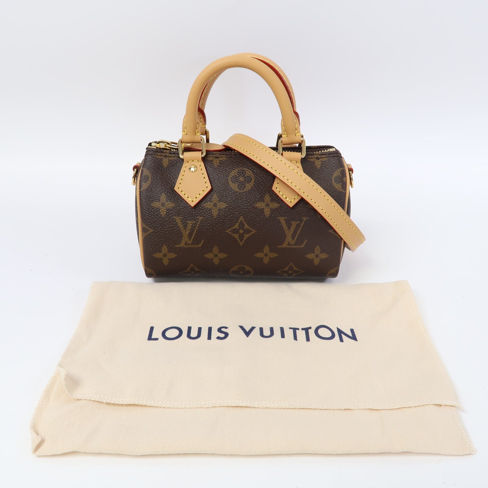 LOUIS VUITTON Monogram Nano Speedy金扣手挽肩背兩用袋啡色
