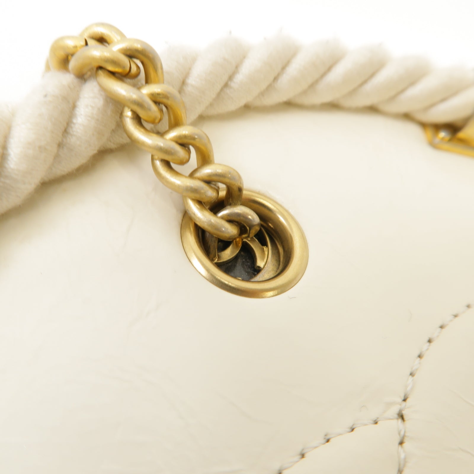 CHANEL 【激減優惠】菱格羊皮皮革2 Way Shoulder Bag金扣手挽肩背兩用袋米色