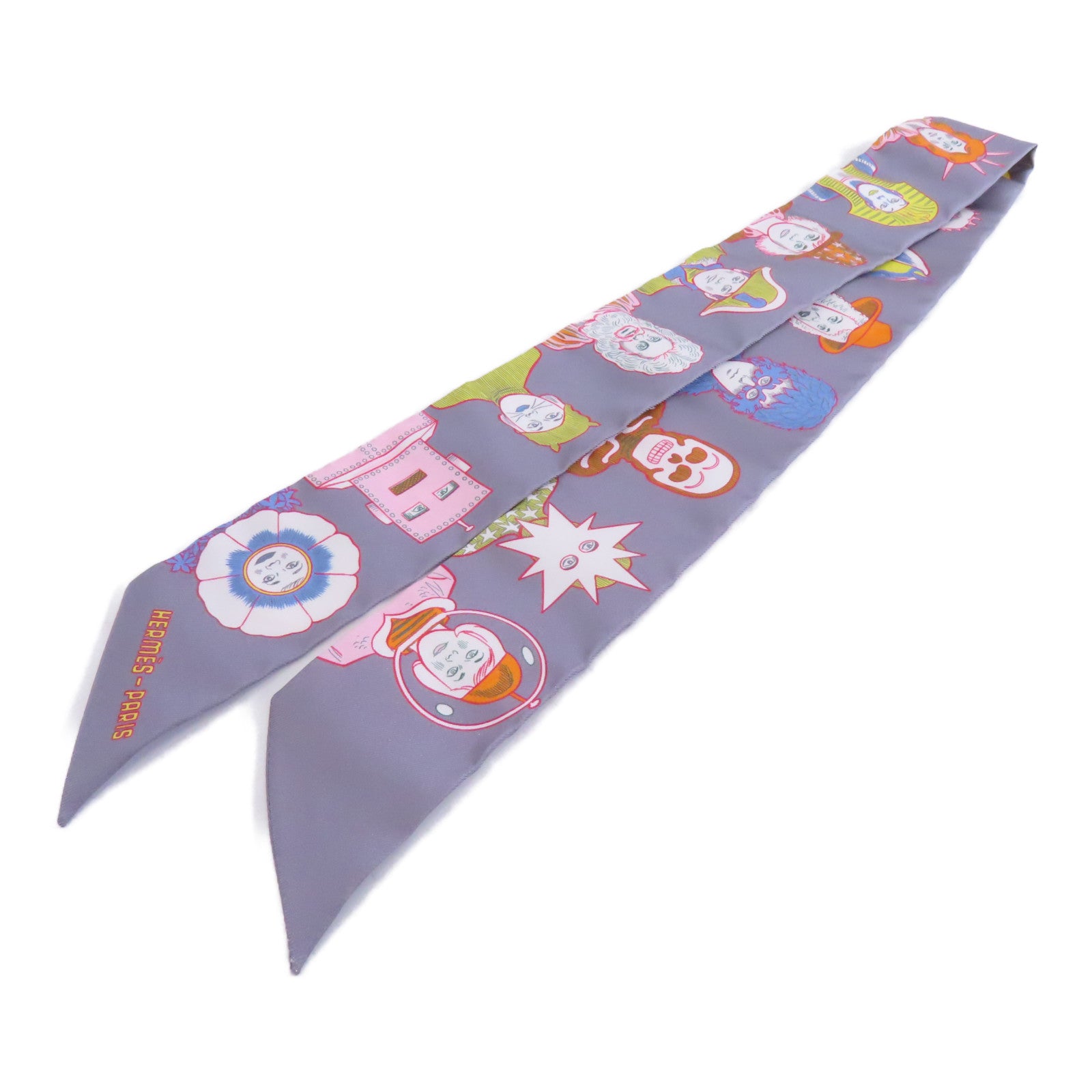 HERMES 絲質Twilly絲巾灰色