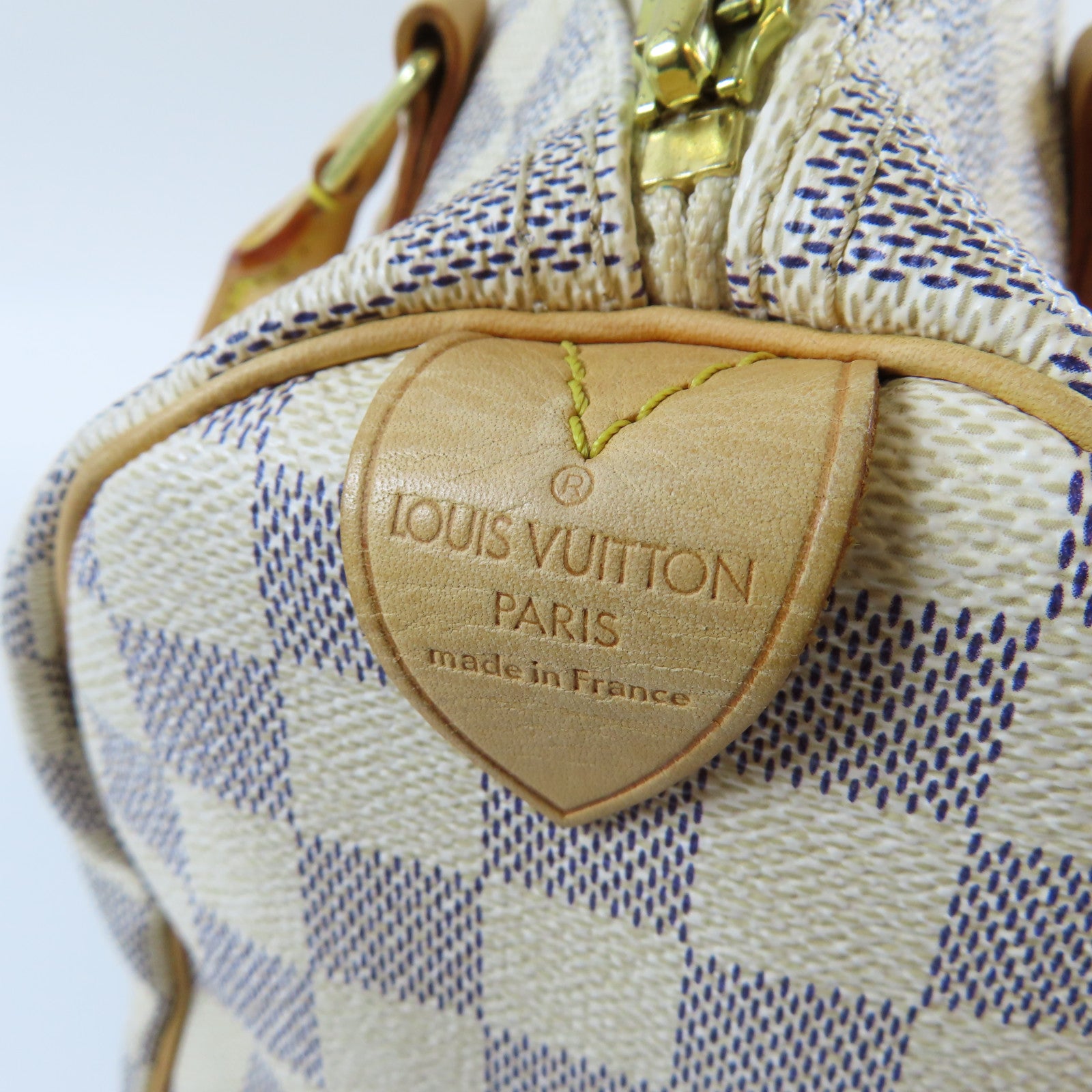 LOUIS VUITTON **【激減優惠】Damier Azur Speedy 25金扣手挽袋白色/啡色