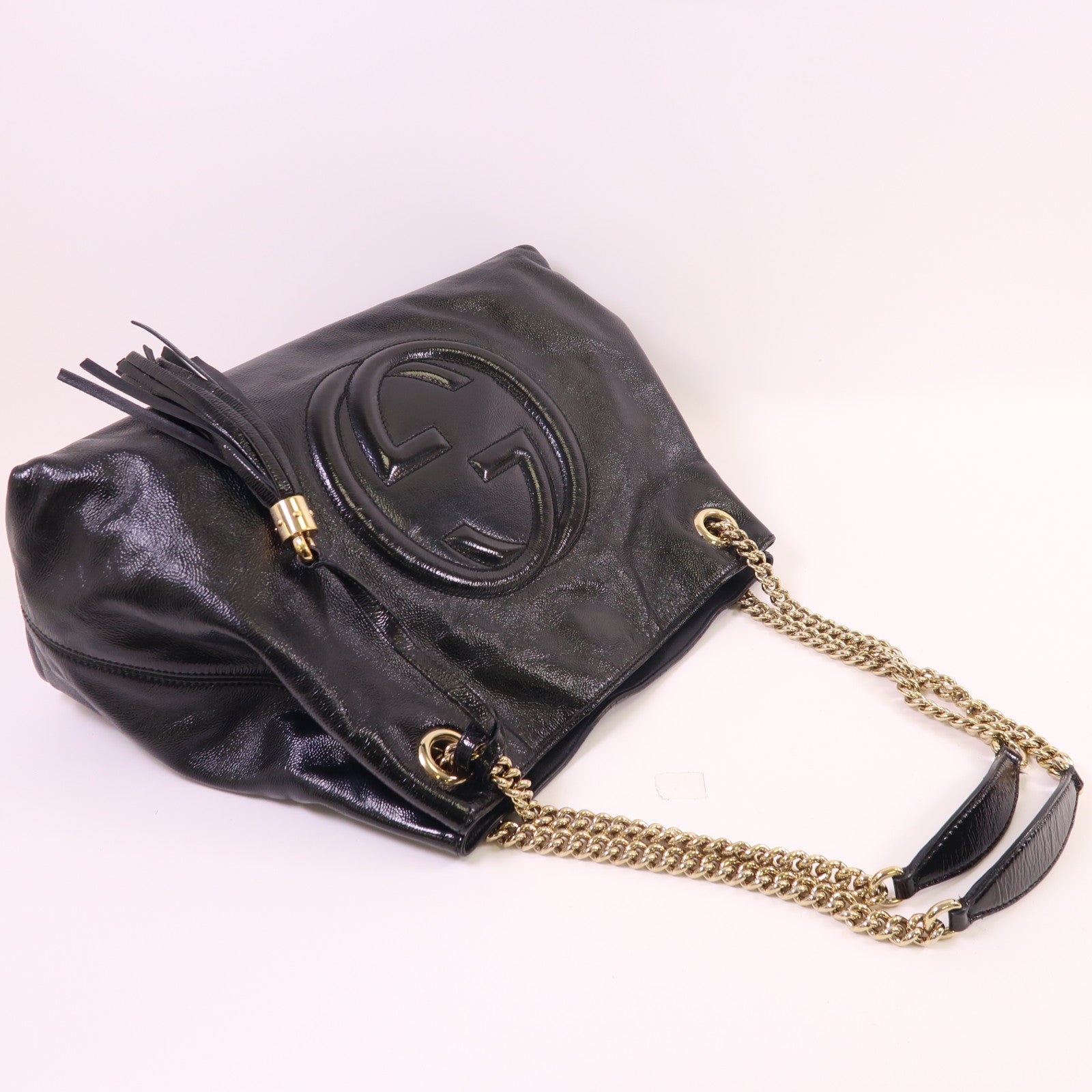 GUCCI 漆皮皮革Soho金扣鏈帶肩背袋