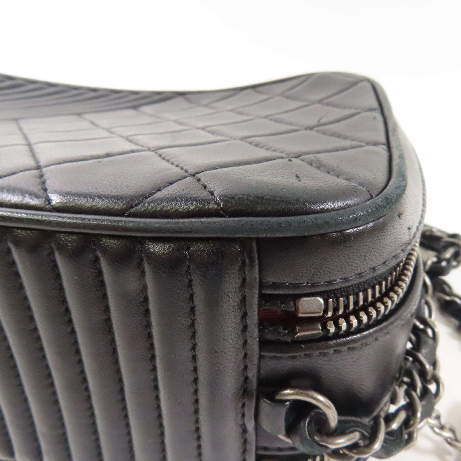CHANEL 牛皮皮革Chain Shoulder Bag銀扣鏈帶肩背袋