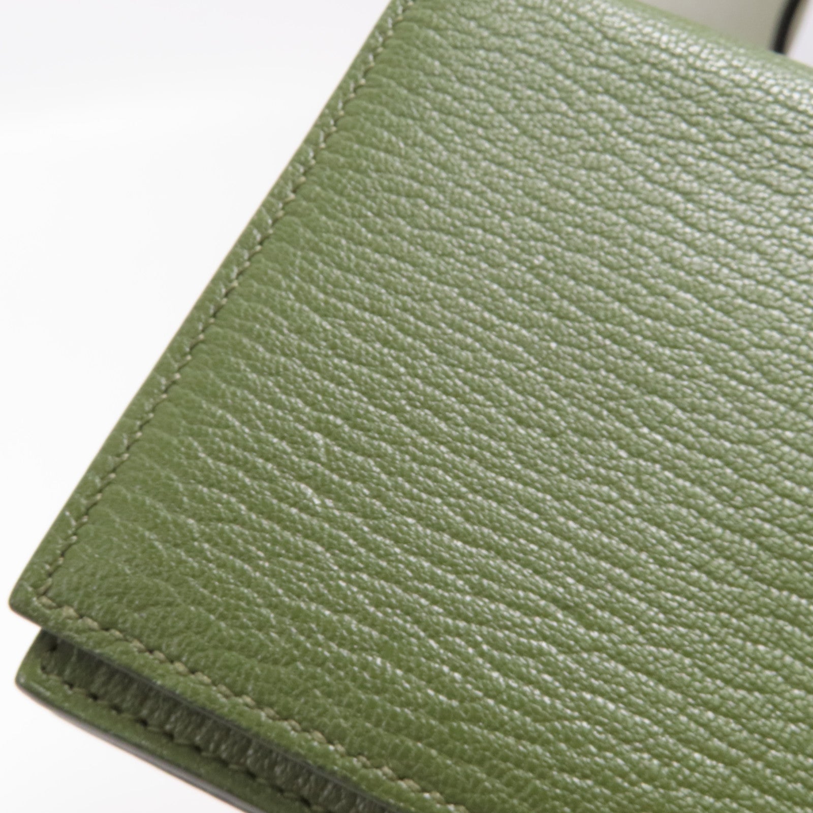 HERMES Chevre皮革Bearn Long Wallet銀扣長錢包Green