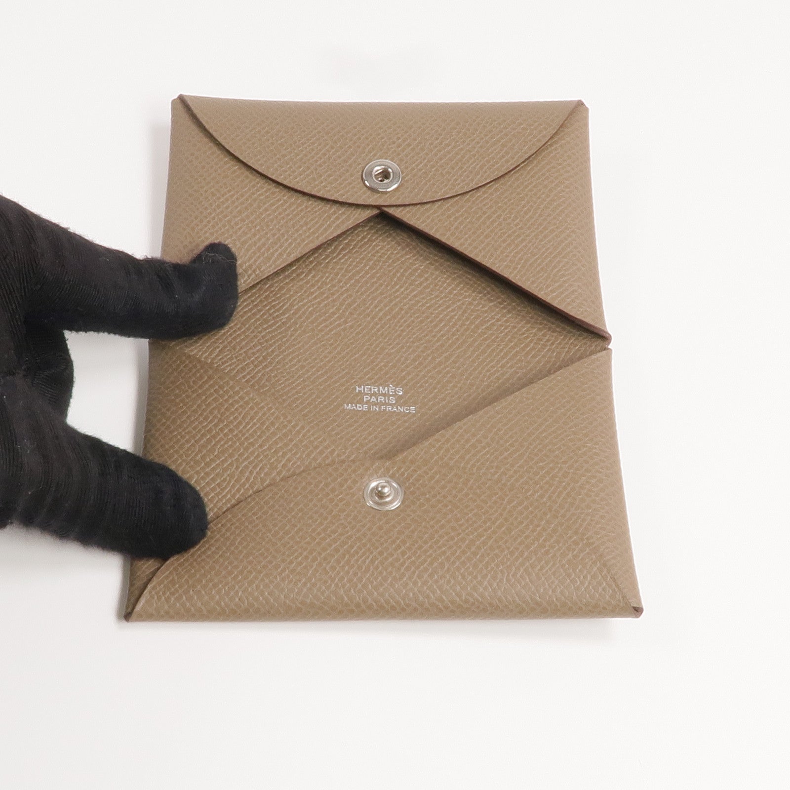 HERMES Epsom皮革Calvi銀扣卡片套