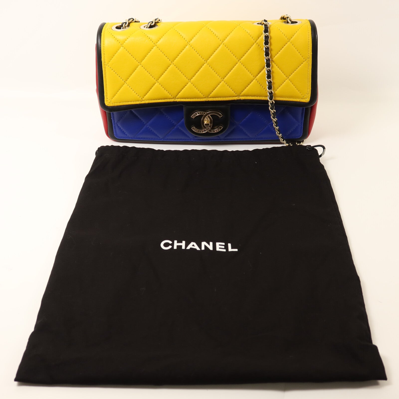 CHANEL 羊皮皮革Colorblock Medium Flap Bag金扣鏈帶肩背袋
