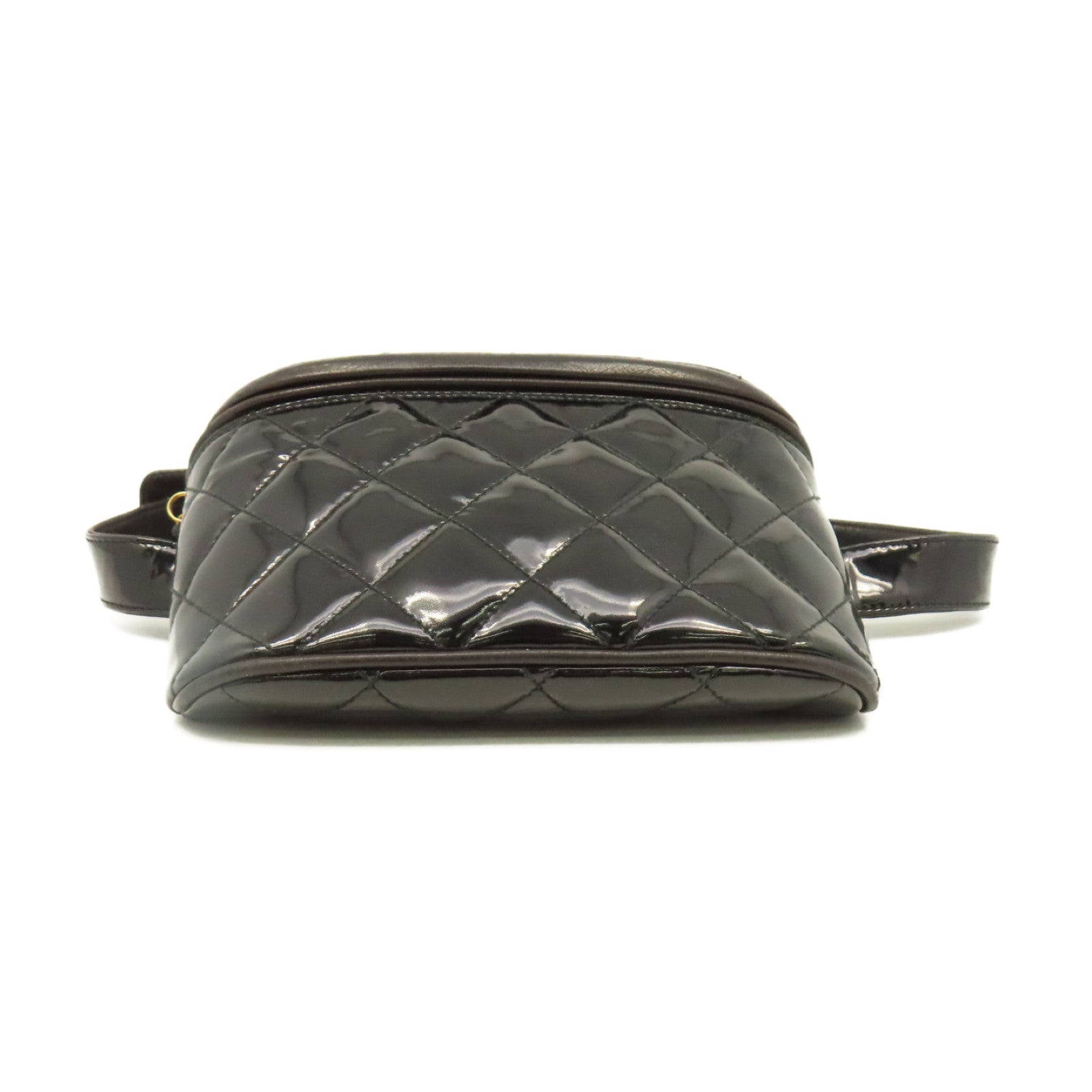 CHANEL **【清倉大減價】菱格漆皮皮革Waist Bag金扣腰包黑色