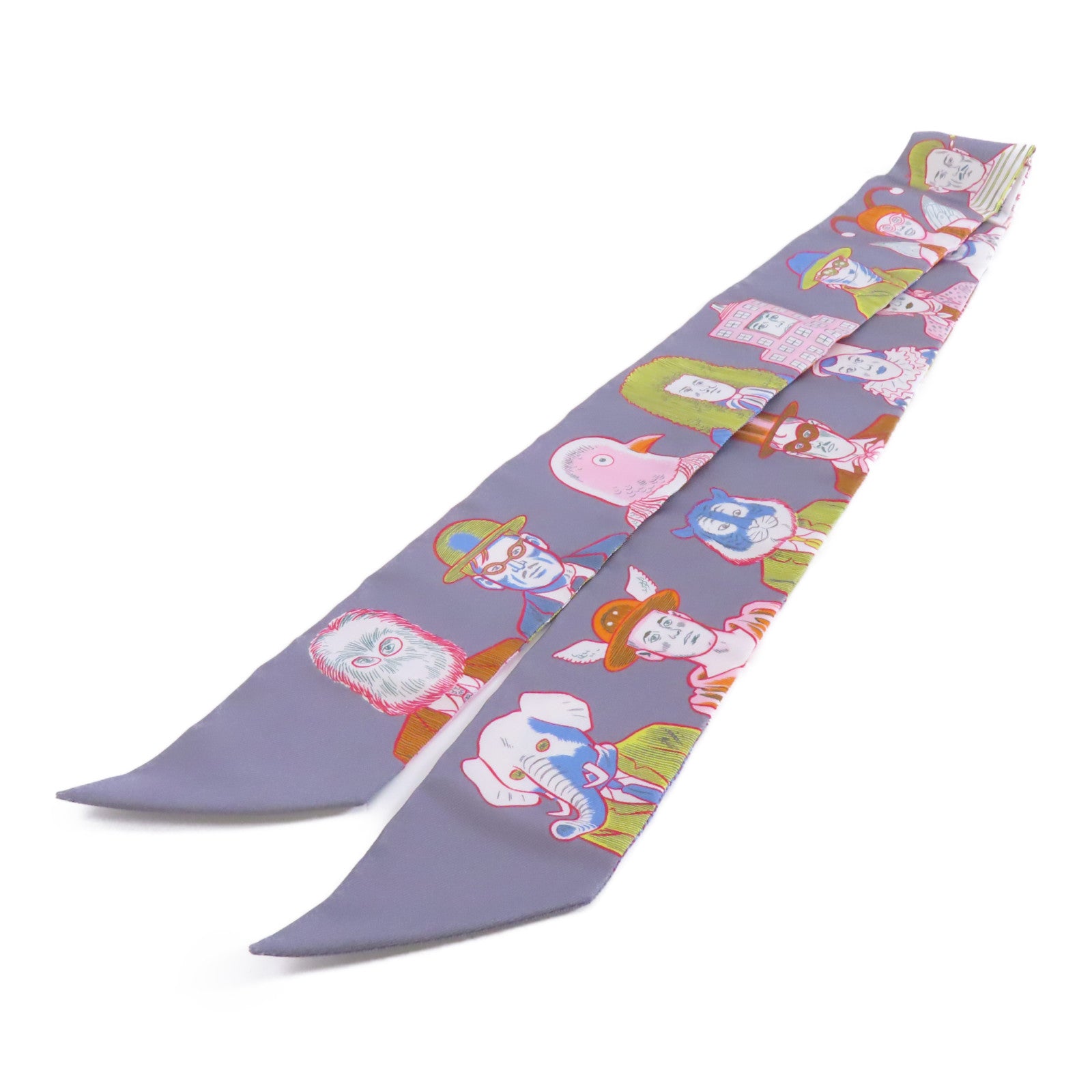 HERMES 絲質Twilly絲巾灰色