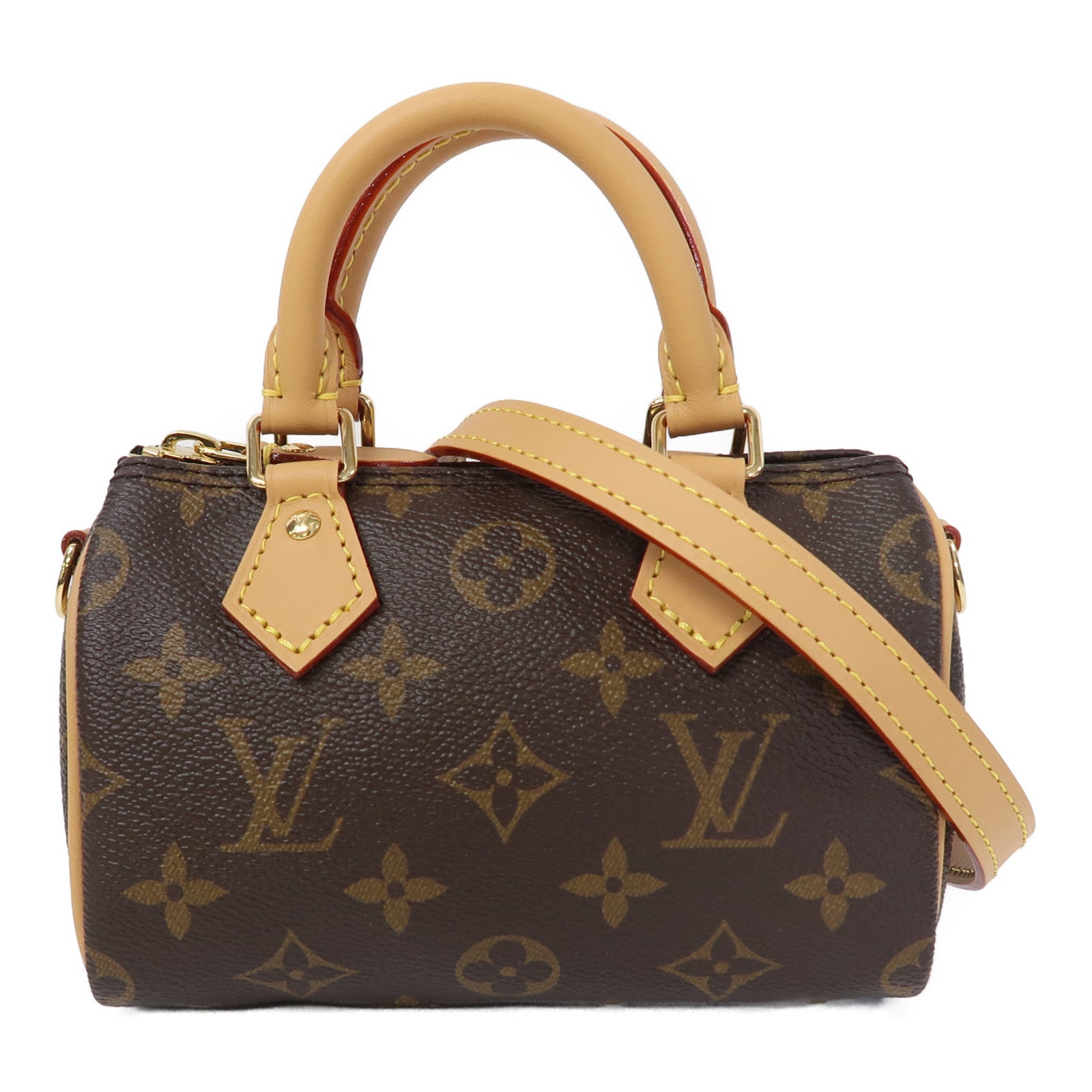 LOUIS VUITTON Monogram Nano Speedy金扣手挽肩背兩用袋啡色