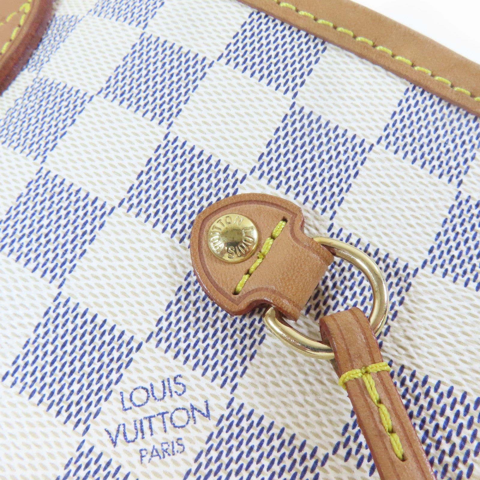 LOUIS VUITTON Damier Azur Neverfull MM金扣肩背袋白色