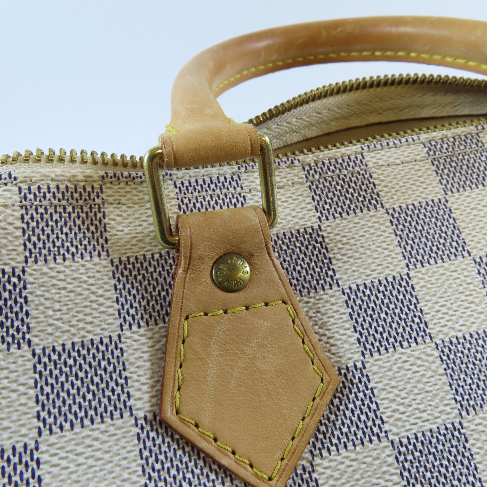 LOUIS VUITTON **【激減優惠】Damier Azur Speedy 25金扣手挽袋白色/啡色