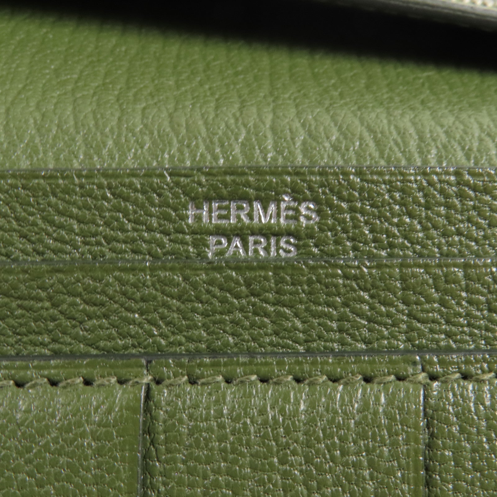 HERMES Chevre皮革Bearn Long Wallet銀扣長錢包Green