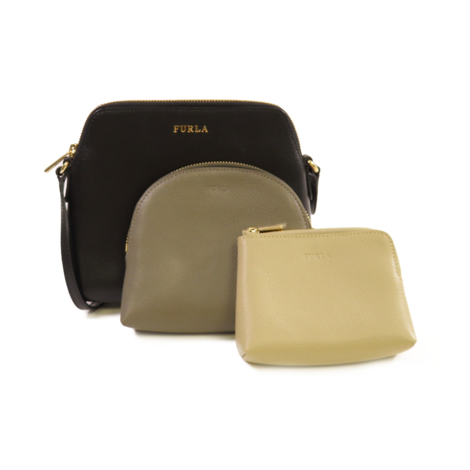 Furla 牛皮皮革Shoulder Bag金扣肩背袋黑色