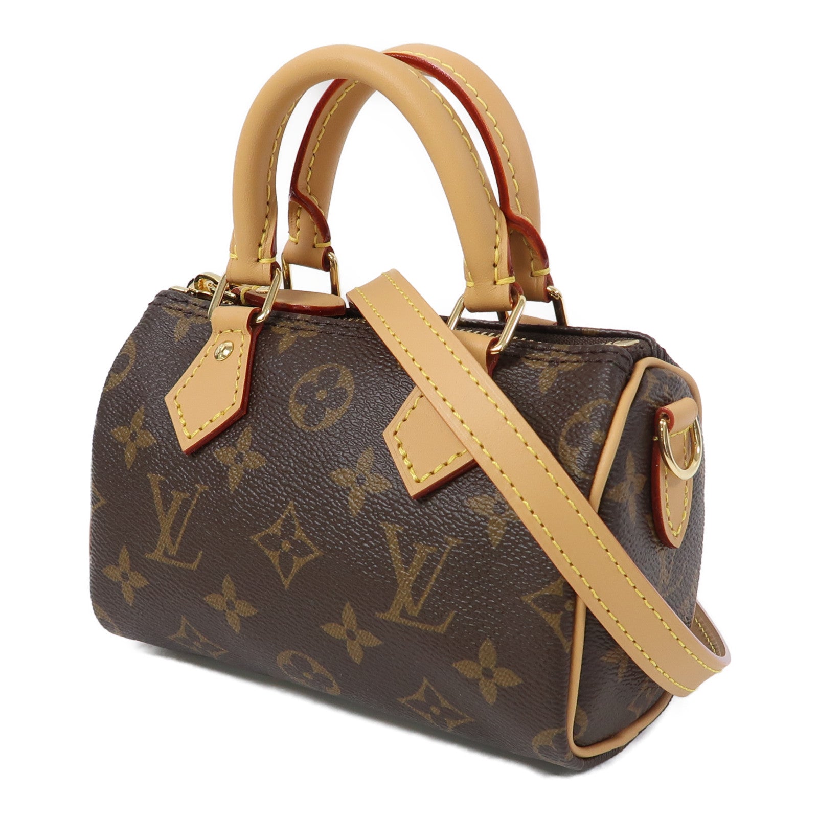 LOUIS VUITTON Monogram Nano Speedy金扣手挽肩背兩用袋啡色