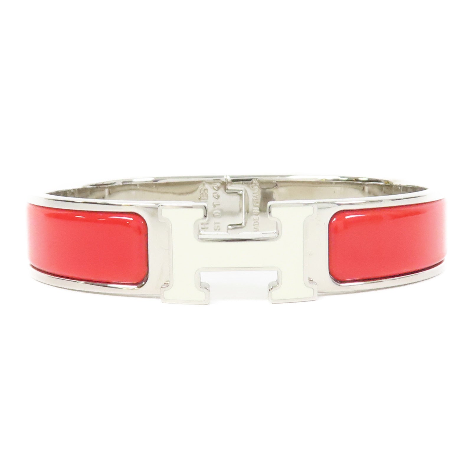 HERMES 金屬Clic H Bracelet手鐲紅色/白色