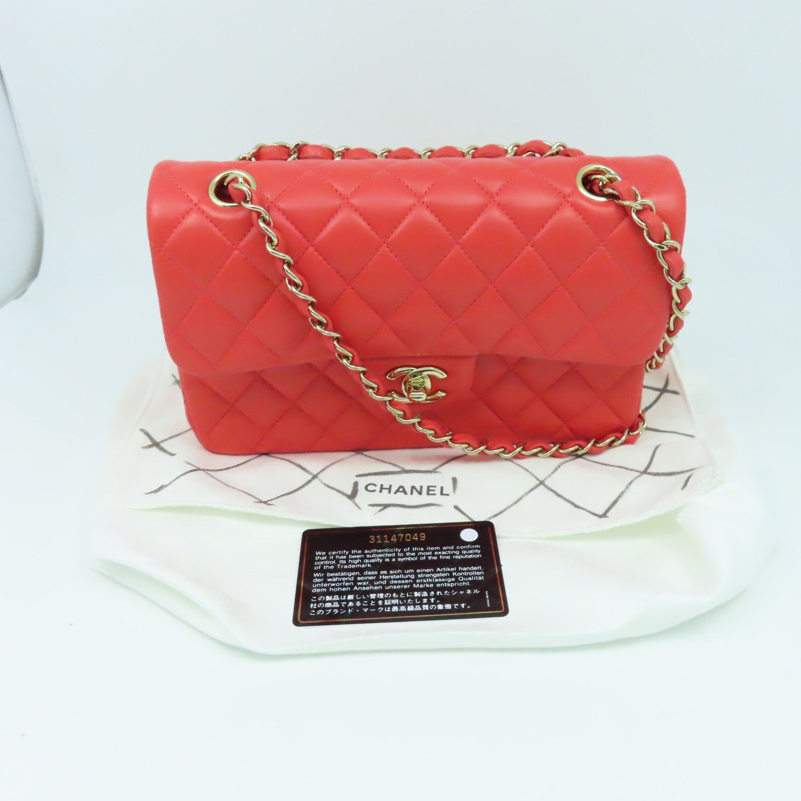 CHANEL 【清倉大減價】菱格羊皮皮革Chain Shoulder Bag金扣鏈帶肩背袋紅色